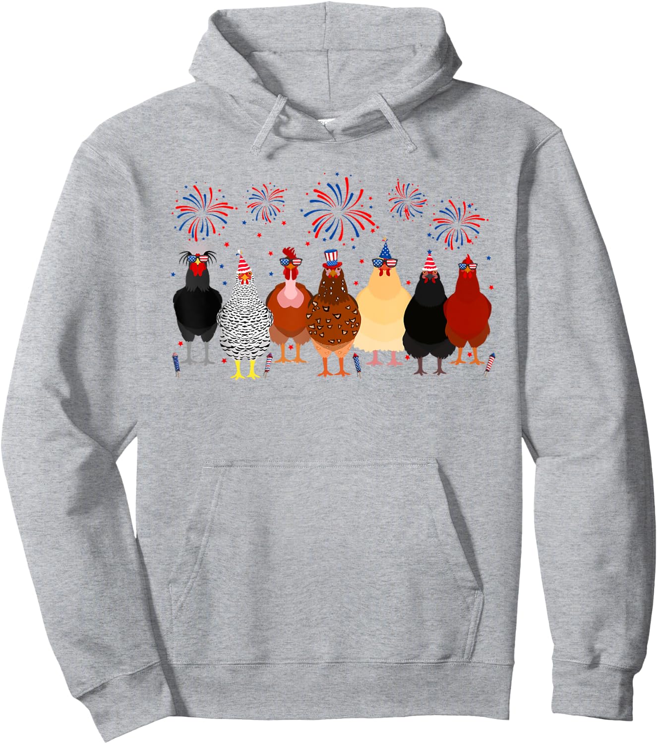 Funny Chickens American Flag Fireworks Farmer 4th Of July Women Men Hoodie - Hoodie | Ash