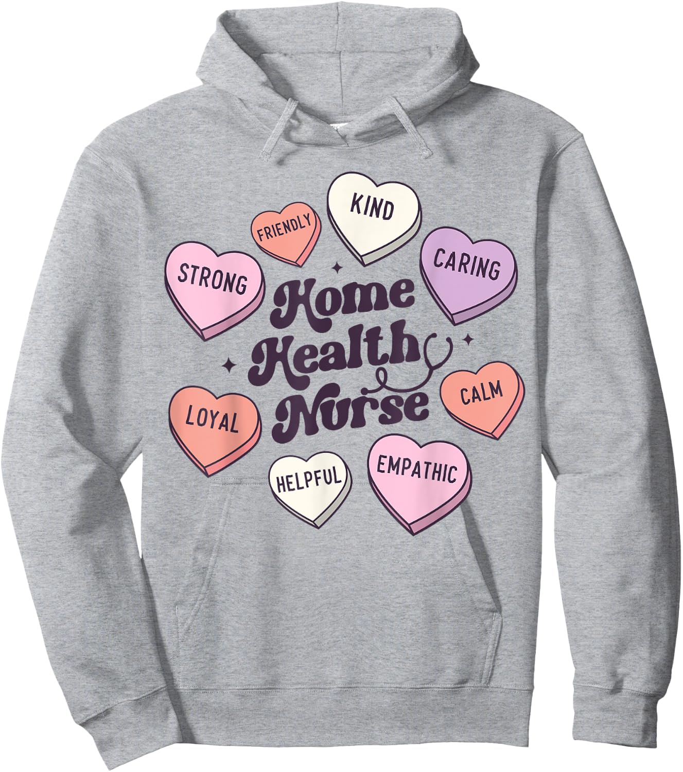 Home Health Nurse Groovy Medical Valentines Day Retro Hearts Hoodie - Hoodie | Ash