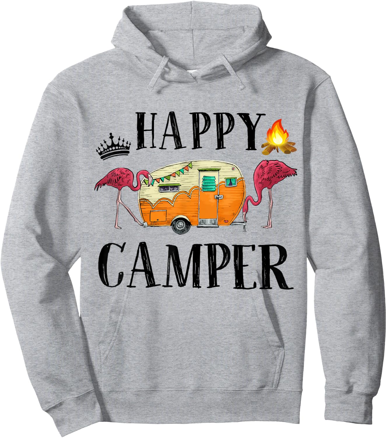 Funny Happy Camper Camping-Shirt Women Toddler Girl Flamingo Hoodie - Hoodie | Ash
