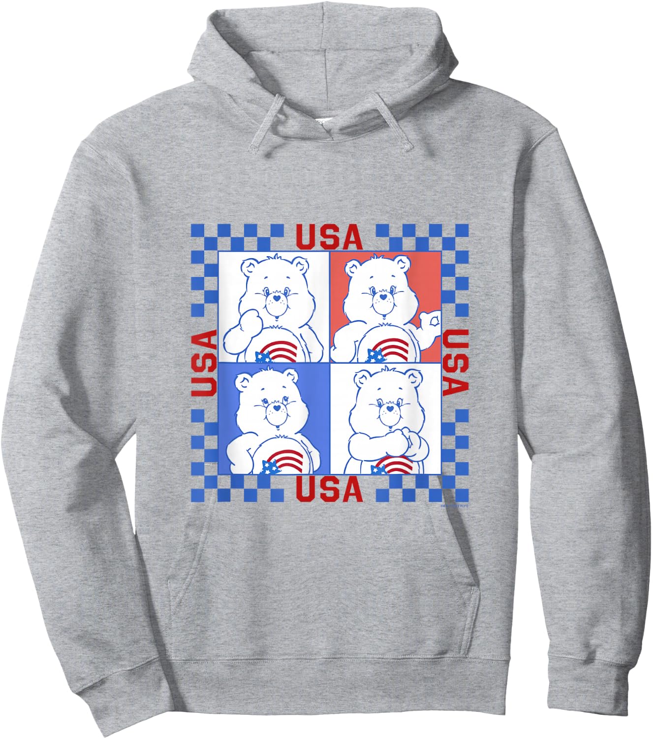 Care Bears 4th Of July USA Vintage Checkerboard Box Up Hoodie - Hoodie | Ash