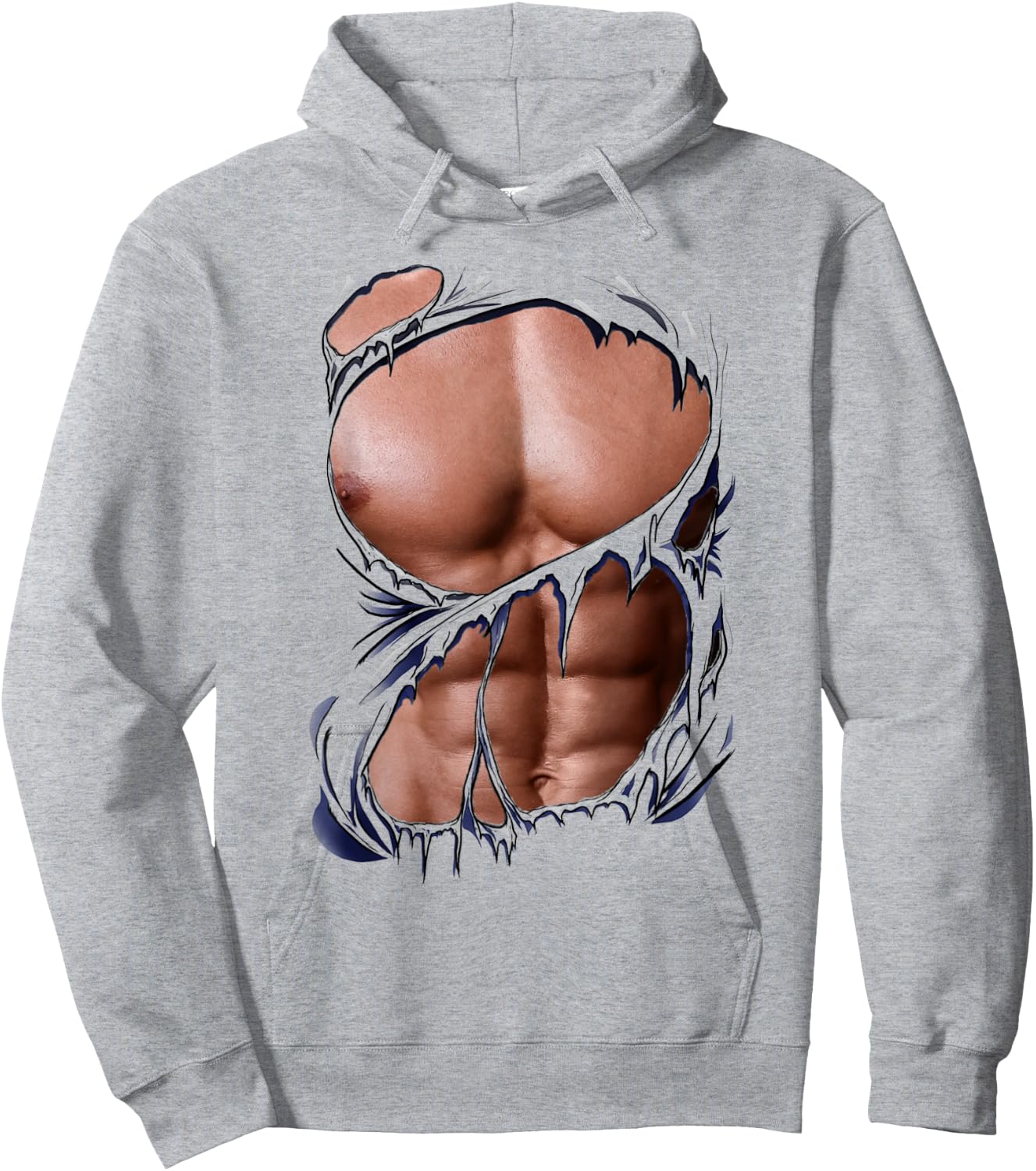 Fake Muscles Ripped Torn Chest Six Pack Abs Fitness Model Hoodie - Hoodie | Ash
