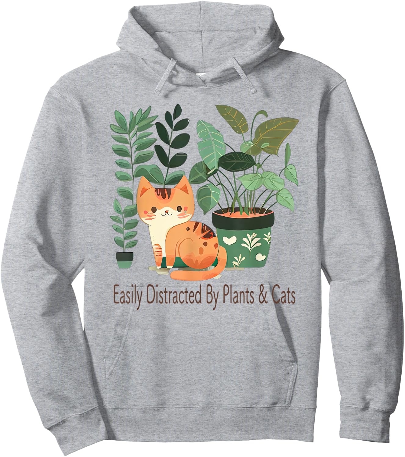 Easily Distracted By Plants And Cats Kawaii Cute Cat Plant Women Kids Hoodie - Hoodie | Ash