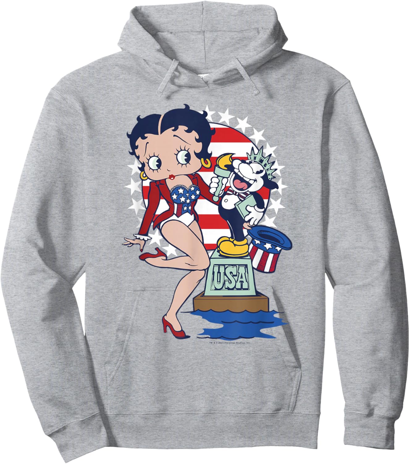 Betty Boop & Bimbo USA Star Spangled Patriotic Portrait Hoodie - Hoodie | Ash