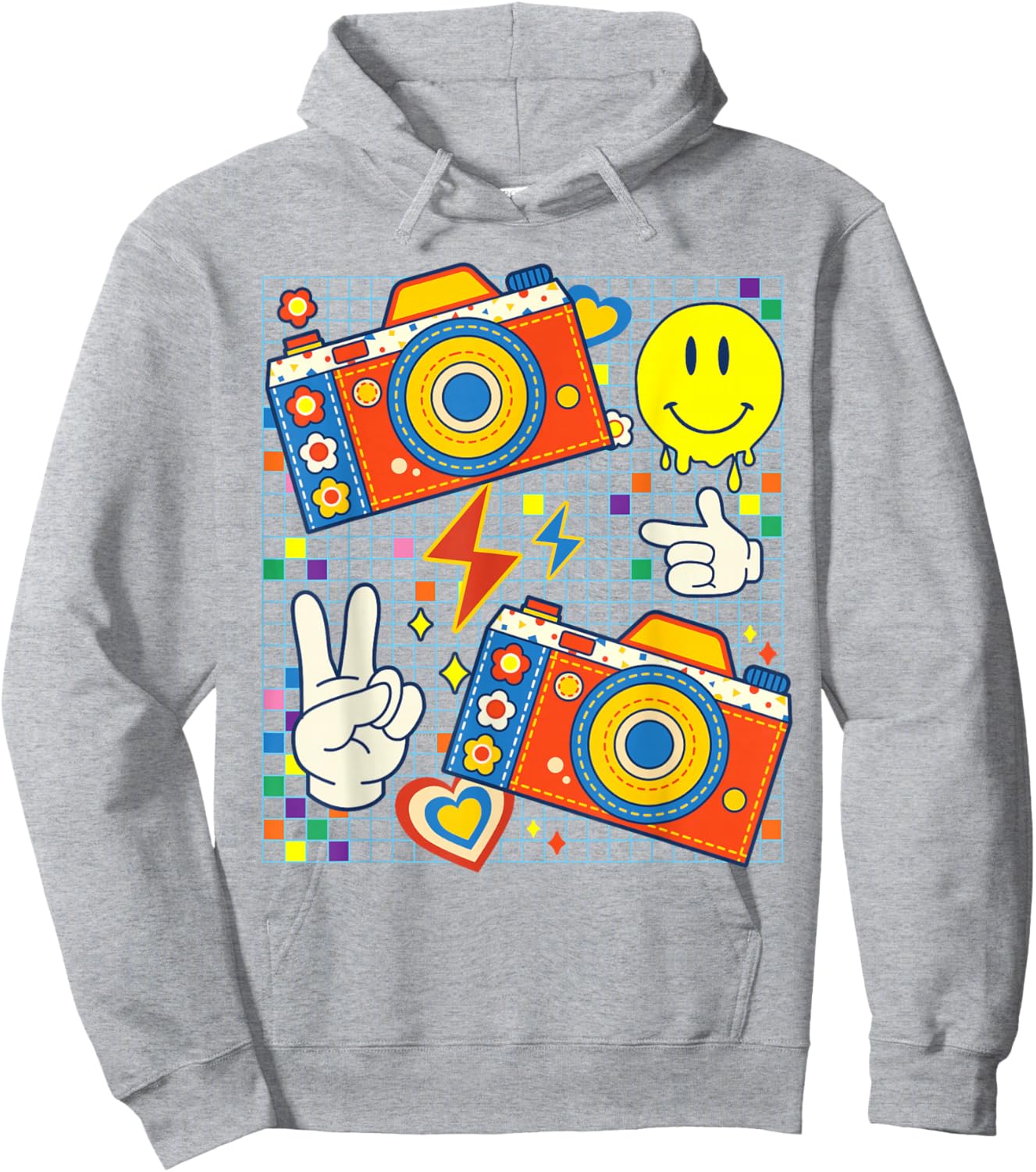 Kidcore Aesthetic Camera Fabric Patches Decora Kei Hoodie - Hoodie | Ash