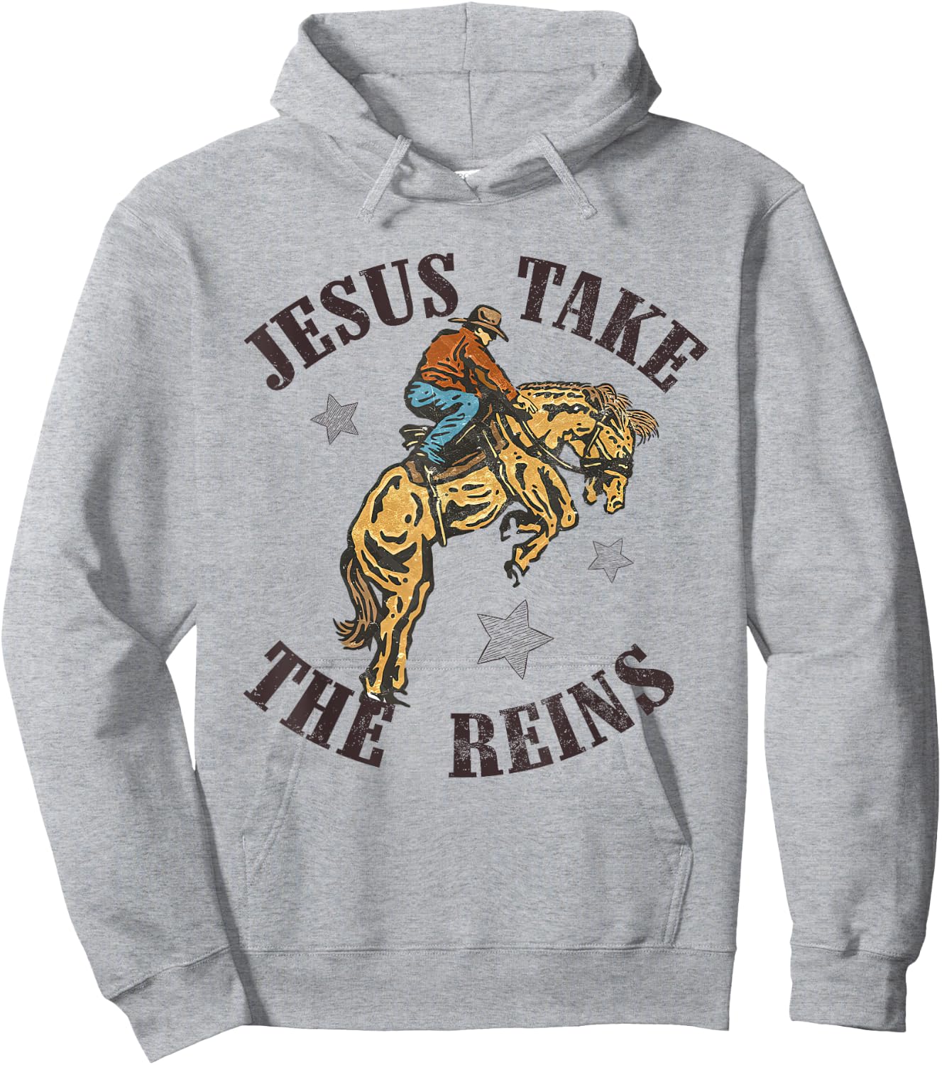Jesus Take The Reins Western Cowboy Bucking Bronco Western Hoodie - Hoodie | Ash