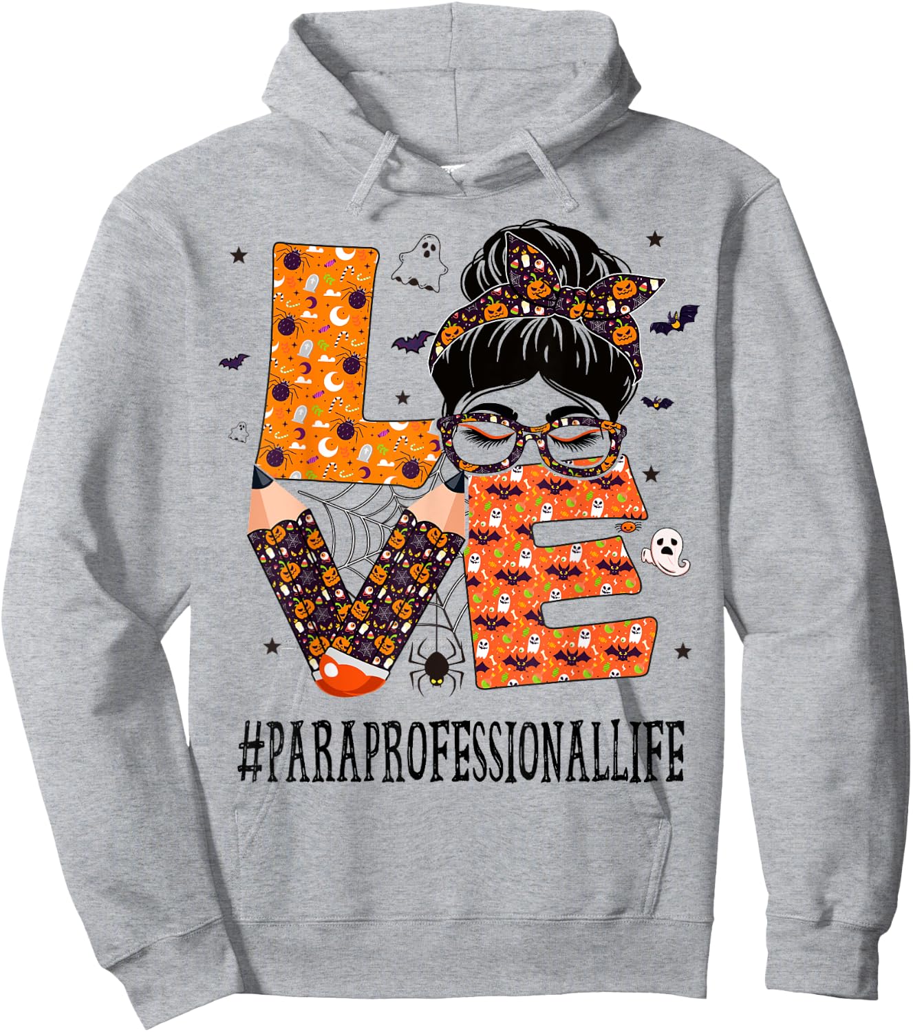 Paraprofessional Love Messy Bun Pumpkin Women Halloween Hoodie - Hoodie | Ash