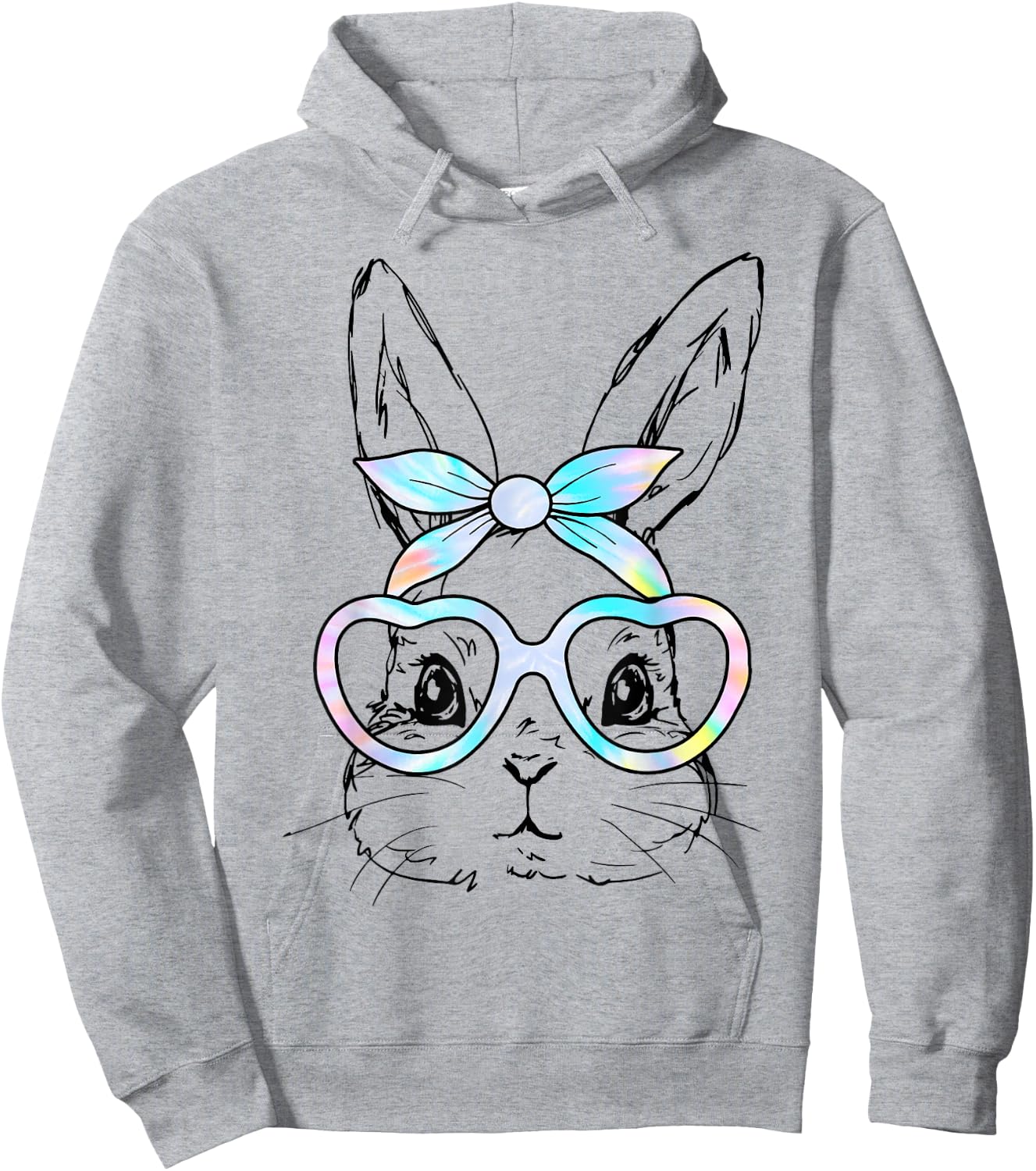 Cute Bunny Rabbit Face Tie Dye Glasses Girl Happy Easter Day Hoodie - Hoodie | Ash