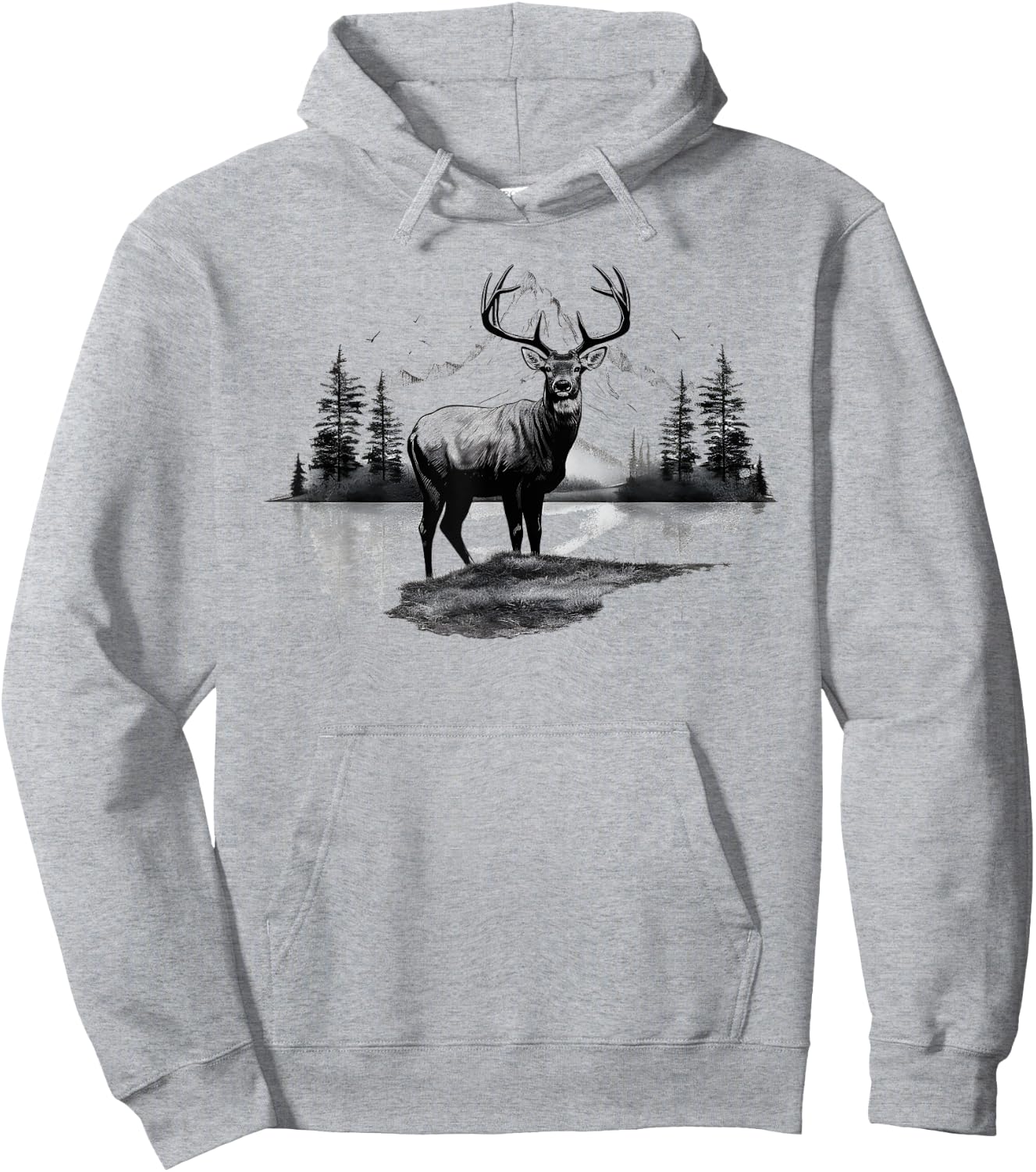 Buck Deer Stag Nature Landscape Art Portrait Vintage Graphic Hoodie - Hoodie | Ash