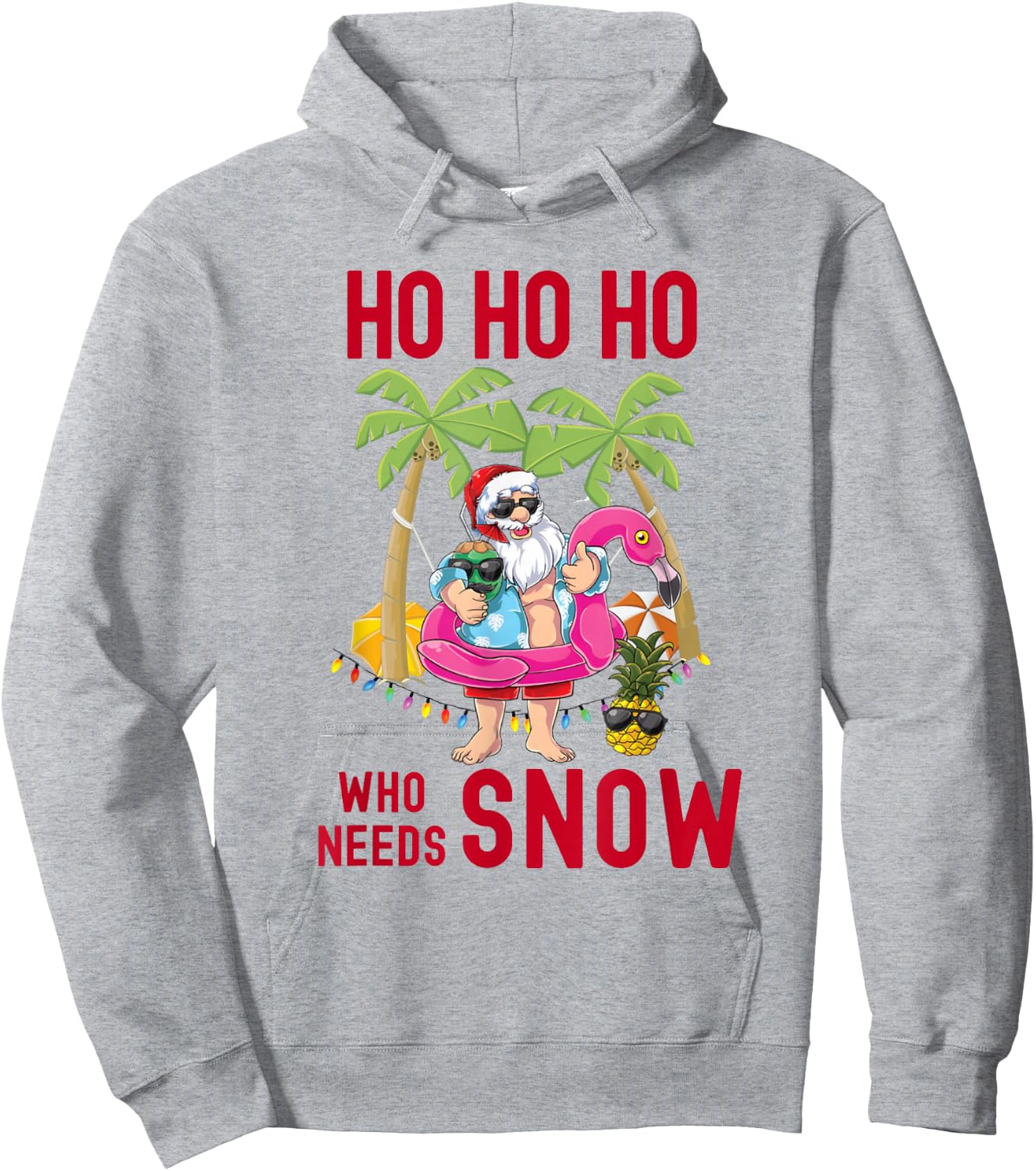 Christmas Palm Tree Santa Surfing Summer Beach Vacation Hoodie - Hoodie | Ash