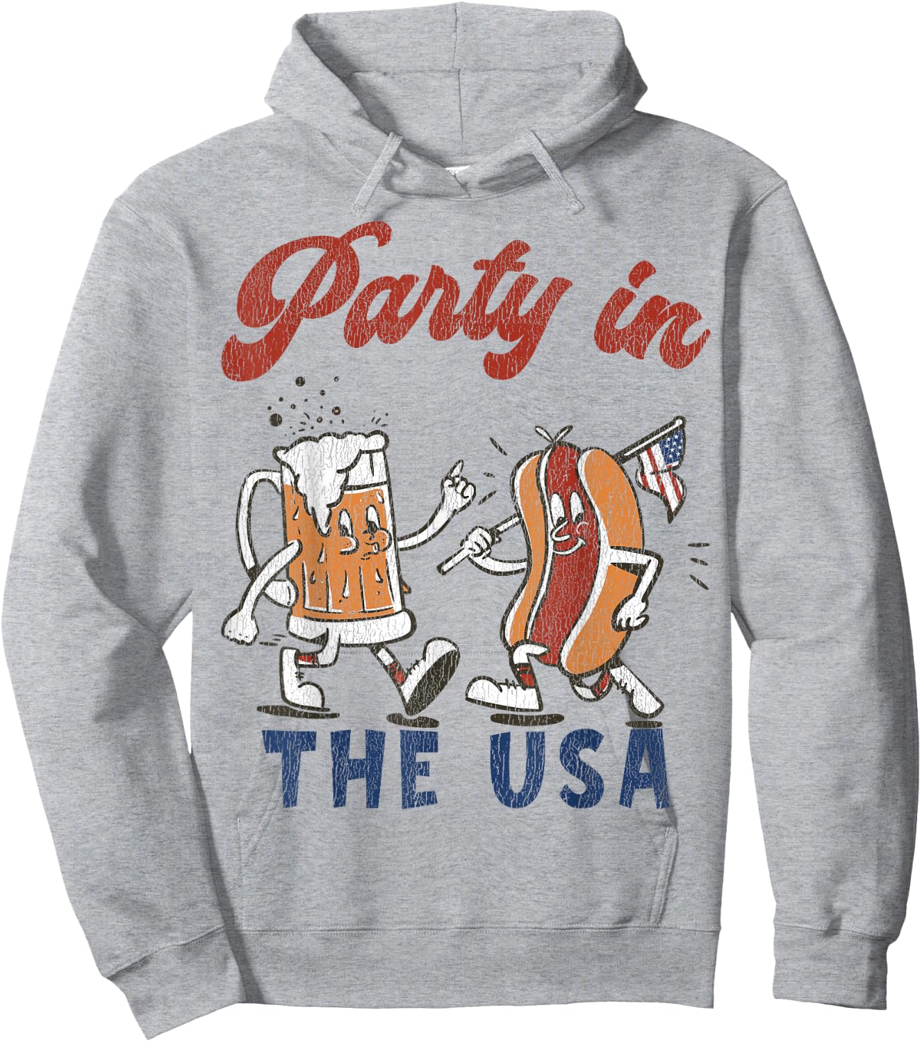 Retro Party In The USA Beer Hot Dog Lover Funny 4th Of July Men Hoodie - Hoodie | Ash