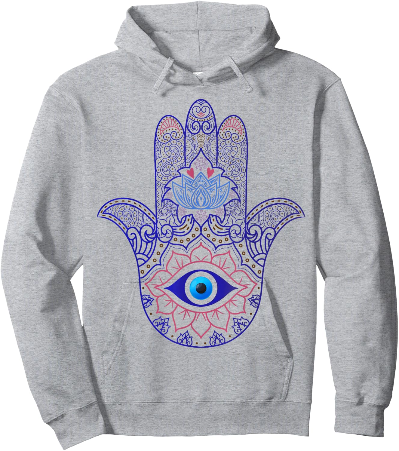Hamsa Hand Blue Evil Eye Yoga - Spiritual Symbol Ornament Hoodie - Hoodie | Ash