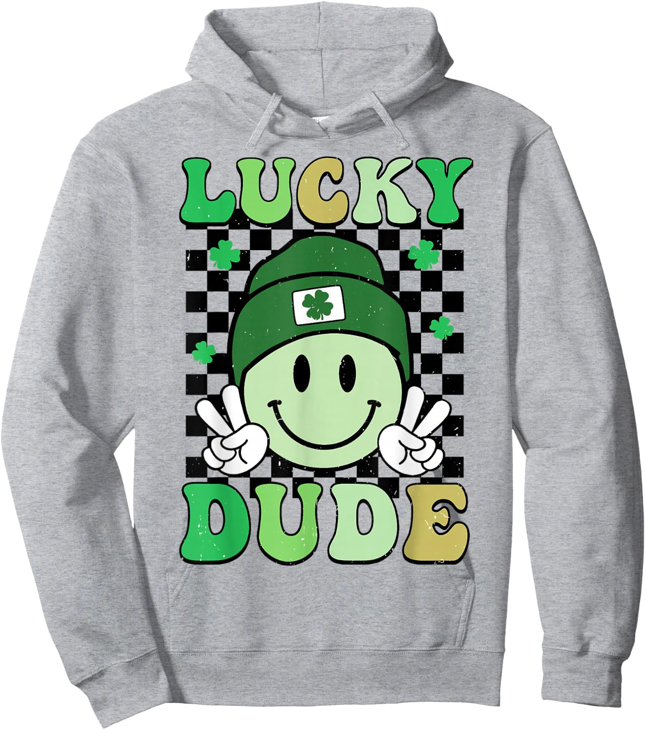 Groovy Lucky Dude Shamrock Smile Boys Kids St. Patrick's Day Hoodie - Hoodie | Ash