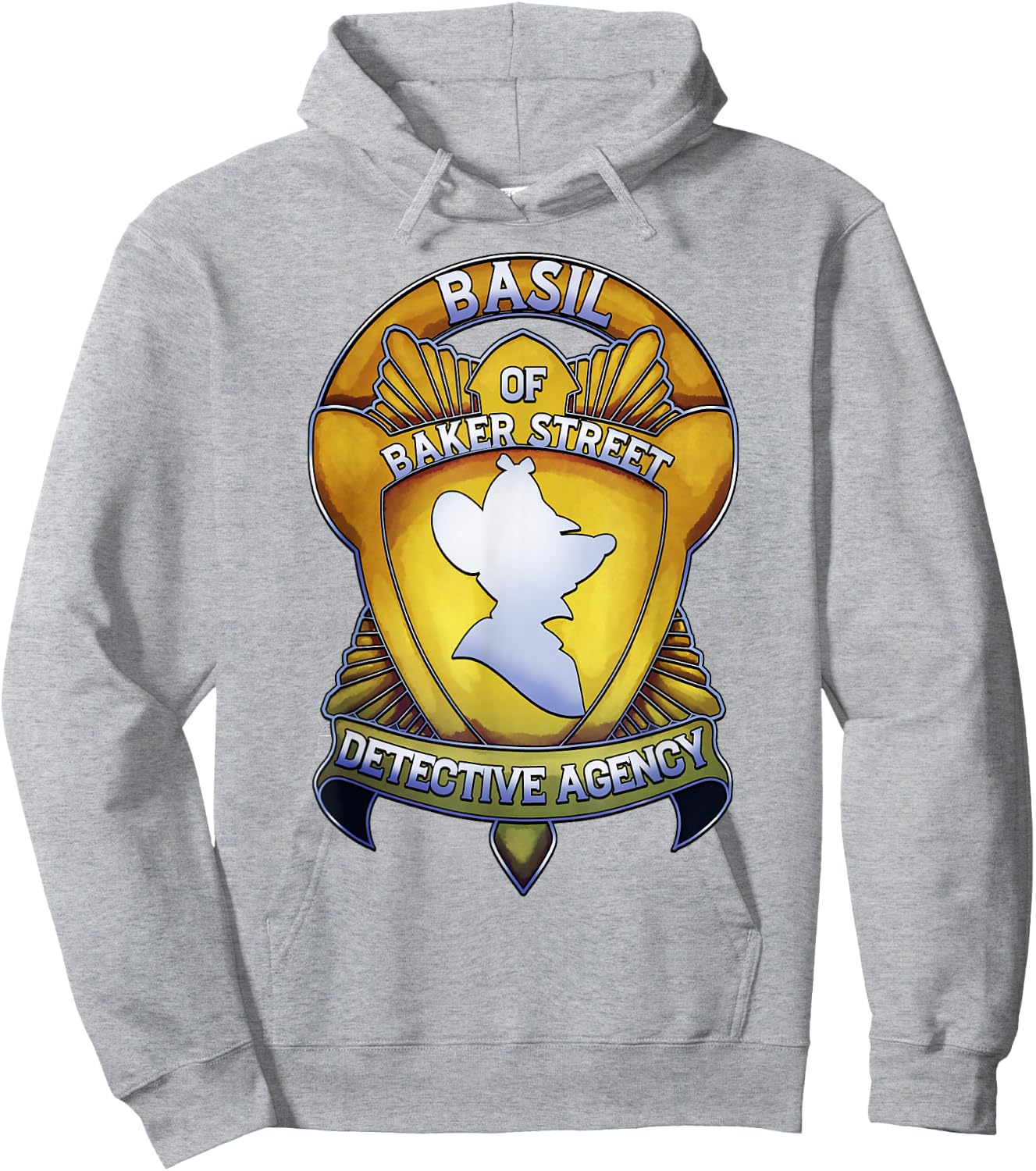 Disney The Great Mouse Detective Basil Of Baker Street Badge Hoodie - Hoodie | Ash