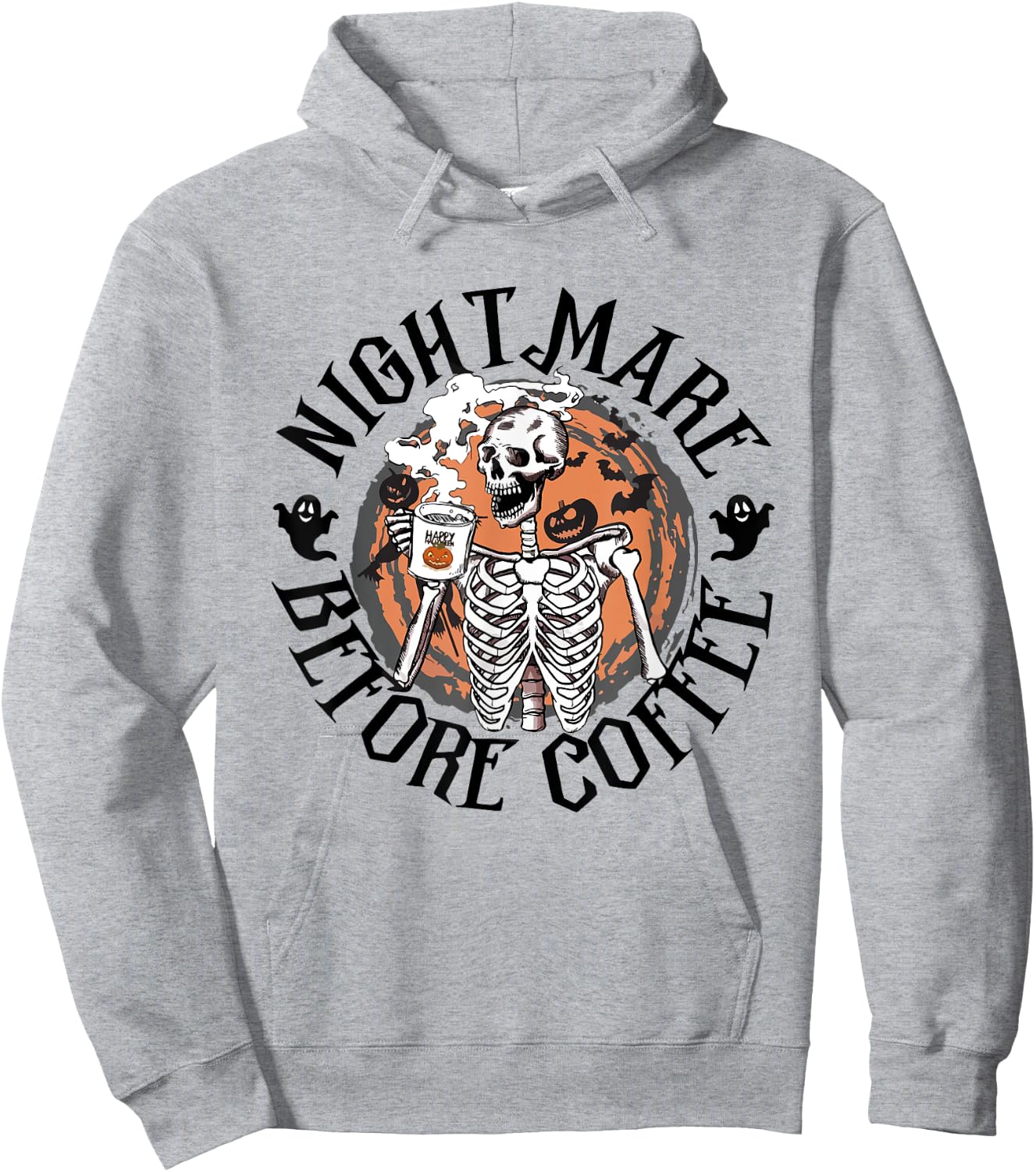 Nightmare Before Coffee Skeleton Drinking Caffeine Hoodie - Hoodie | Ash