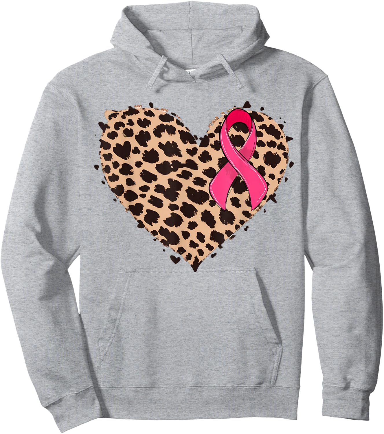 Breast cancer Pink ribbon Cheetah Leopard Heart Print Hoodie - Hoodie | Ash