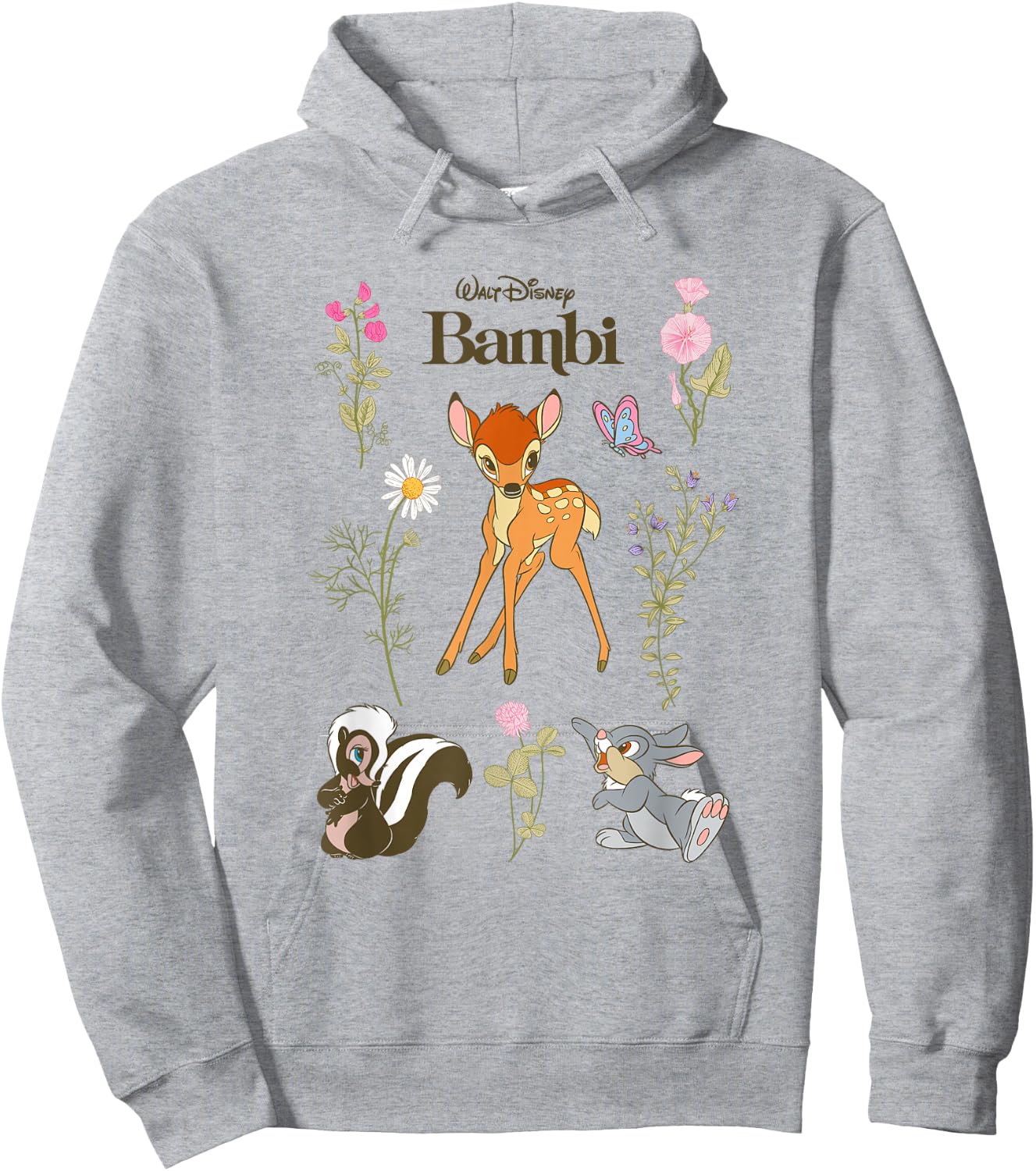 Disney Bambi and Friends Flower Thumper Big Chest Logo Hoodie - Hoodie | Ash