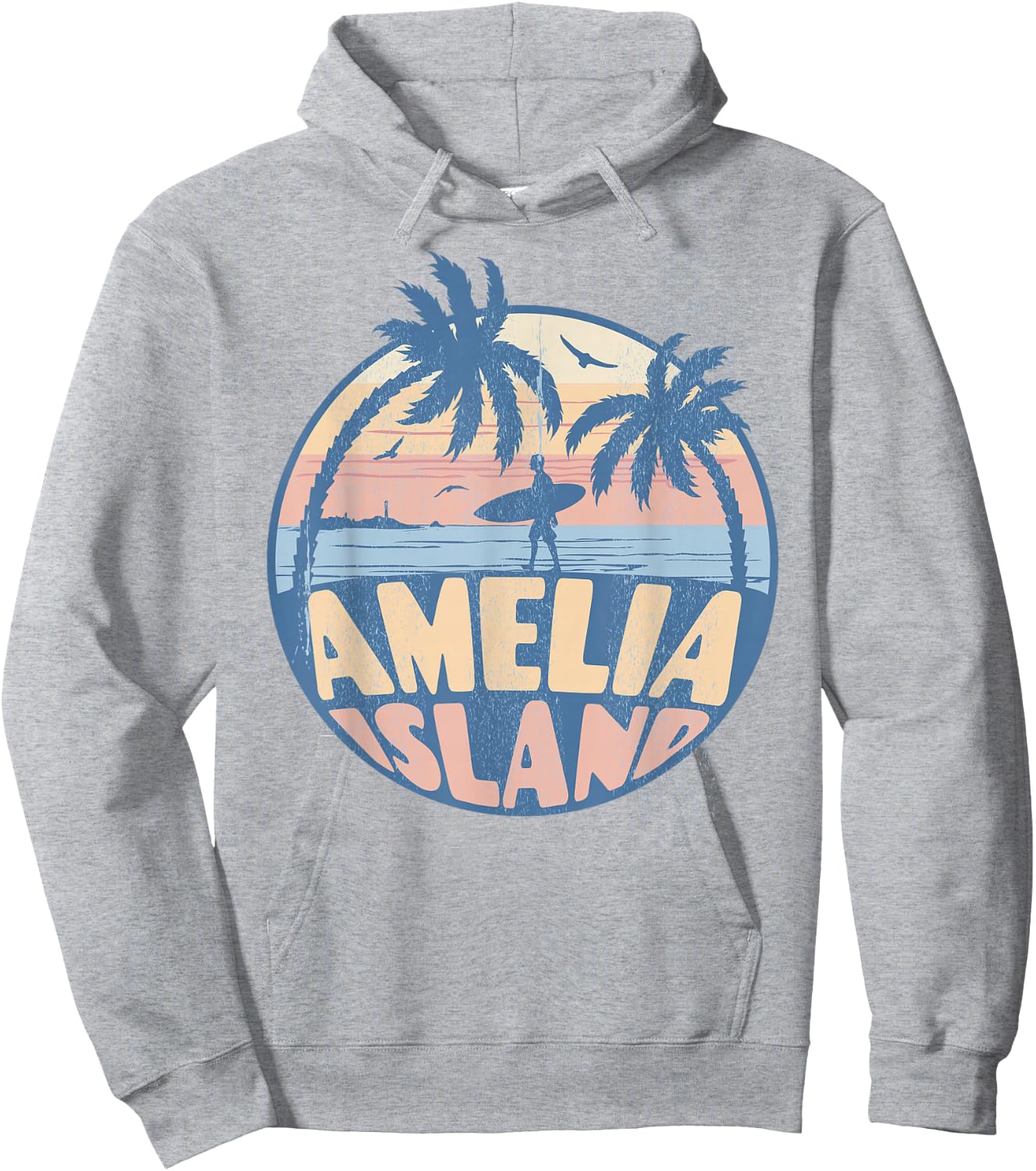 Amelia Island Florida Beach Surf Summer Vacation Vintage Hoodie - Hoodie | Ash