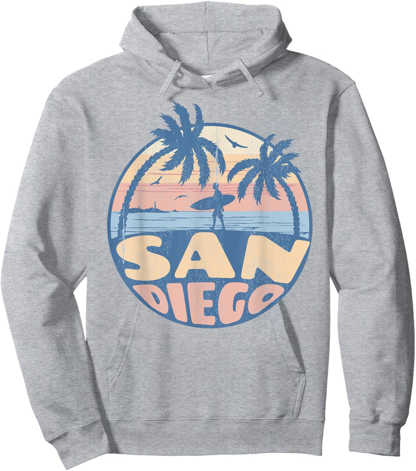 San Diego California Beach Surf Summer Vacation Vintage Hoodie - Hoodie | Ash