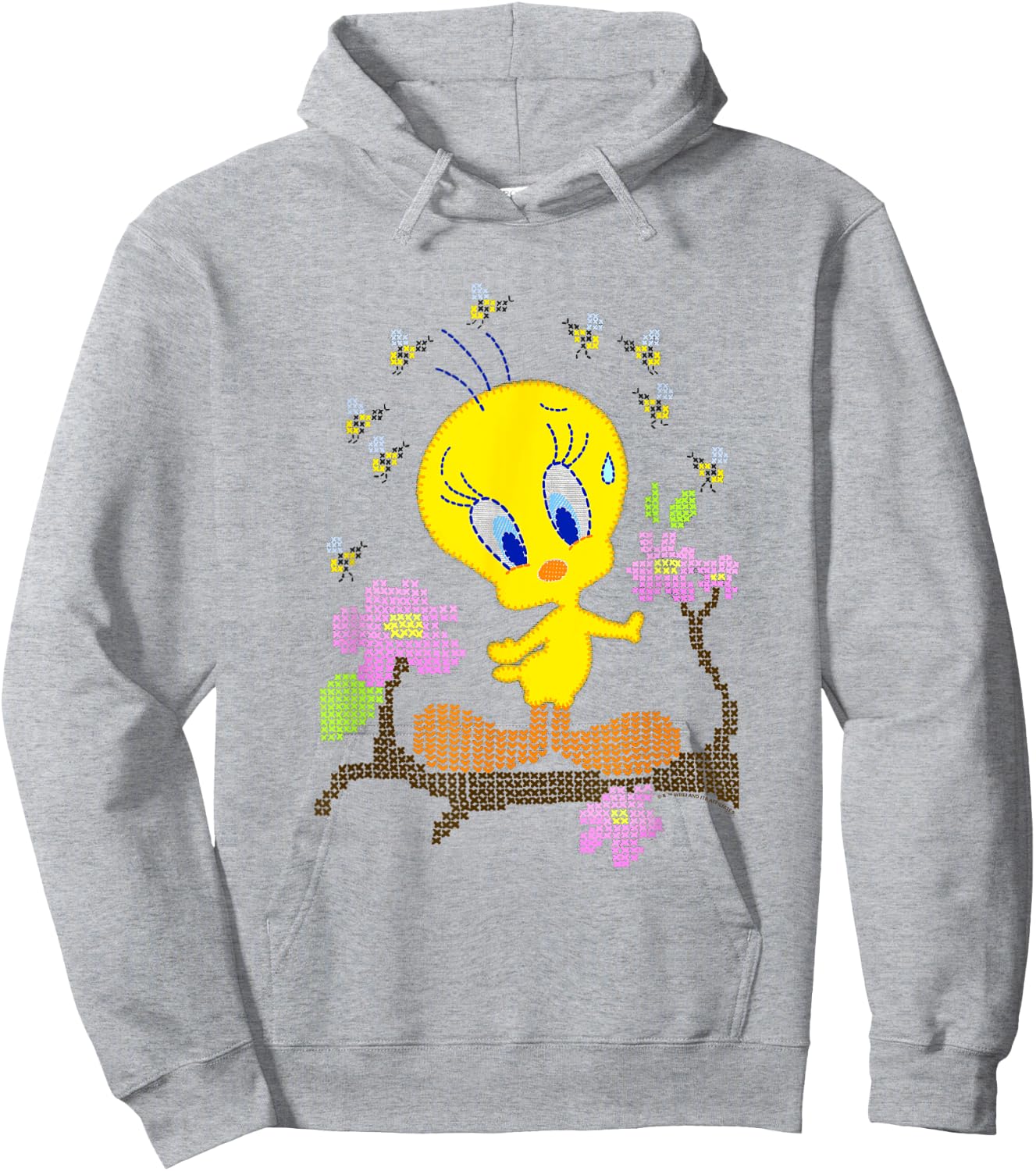 WB100 Looney Tunes Tweety Bird Easter Floral Stitch Hoodie - Hoodie | Ash