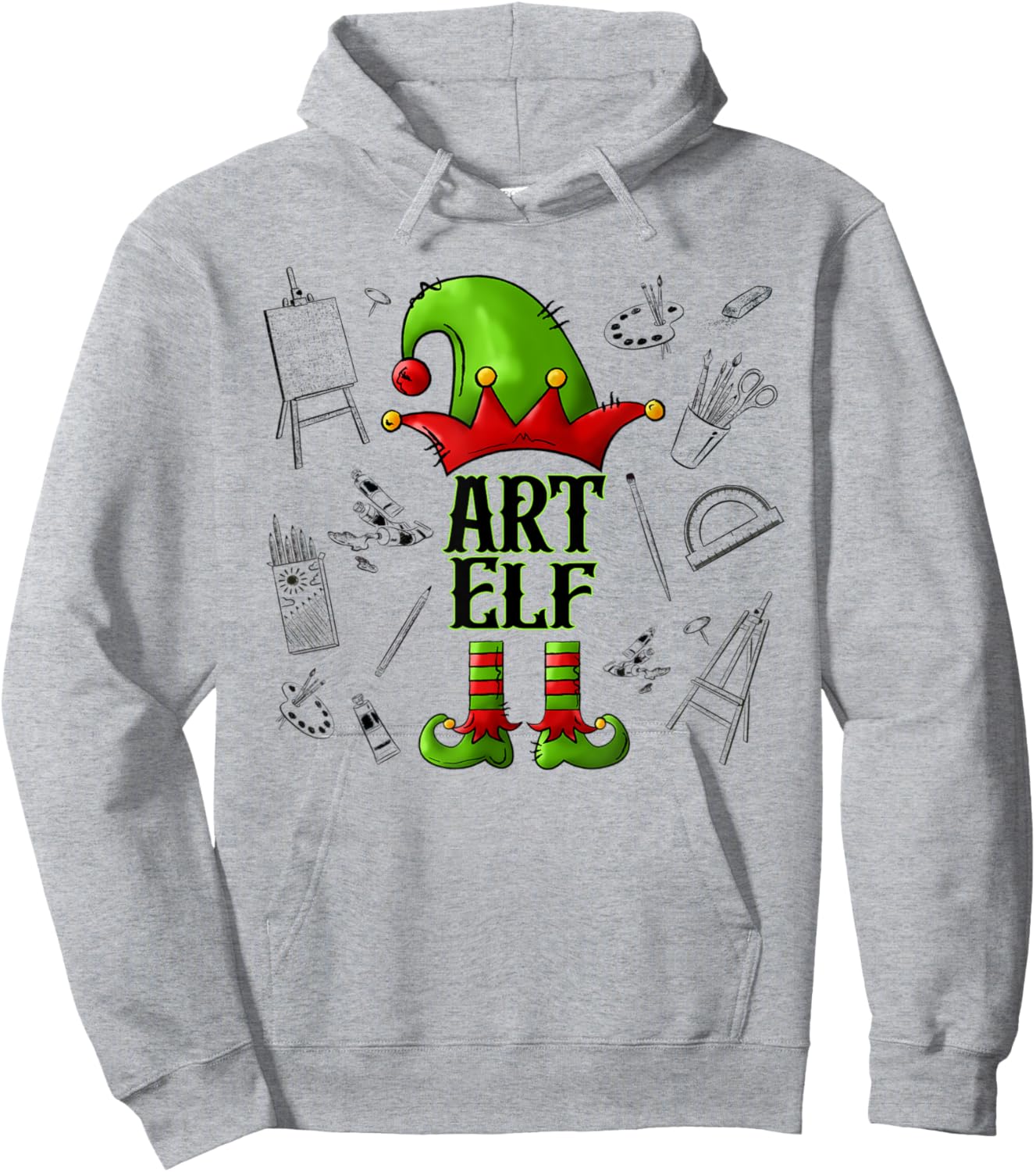 Art Elf Christmas Pajama Merry Christmas Art Teacher Women Kids Hoodie - Hoodie | Ash