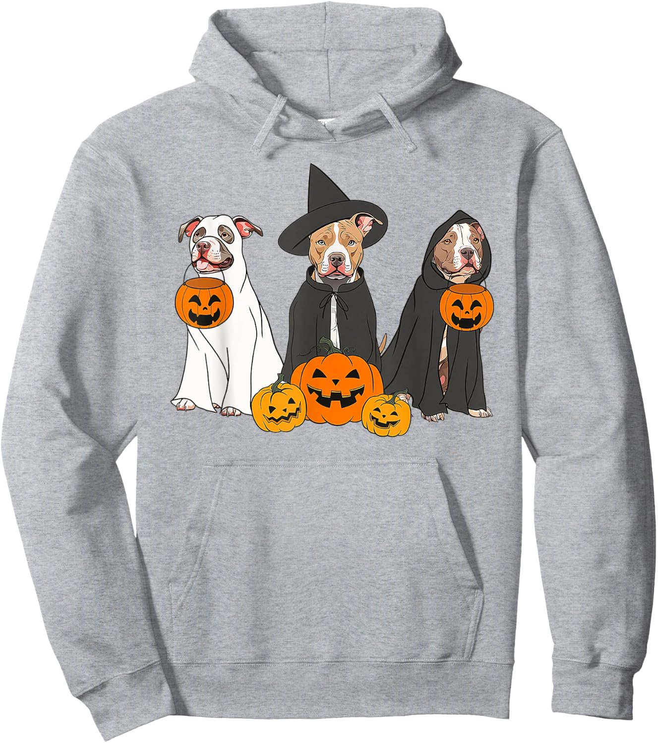 Ghost And Witch Pit Bull Funny Pit Bull Ghost Halloween Hoodie - Hoodie | Ash