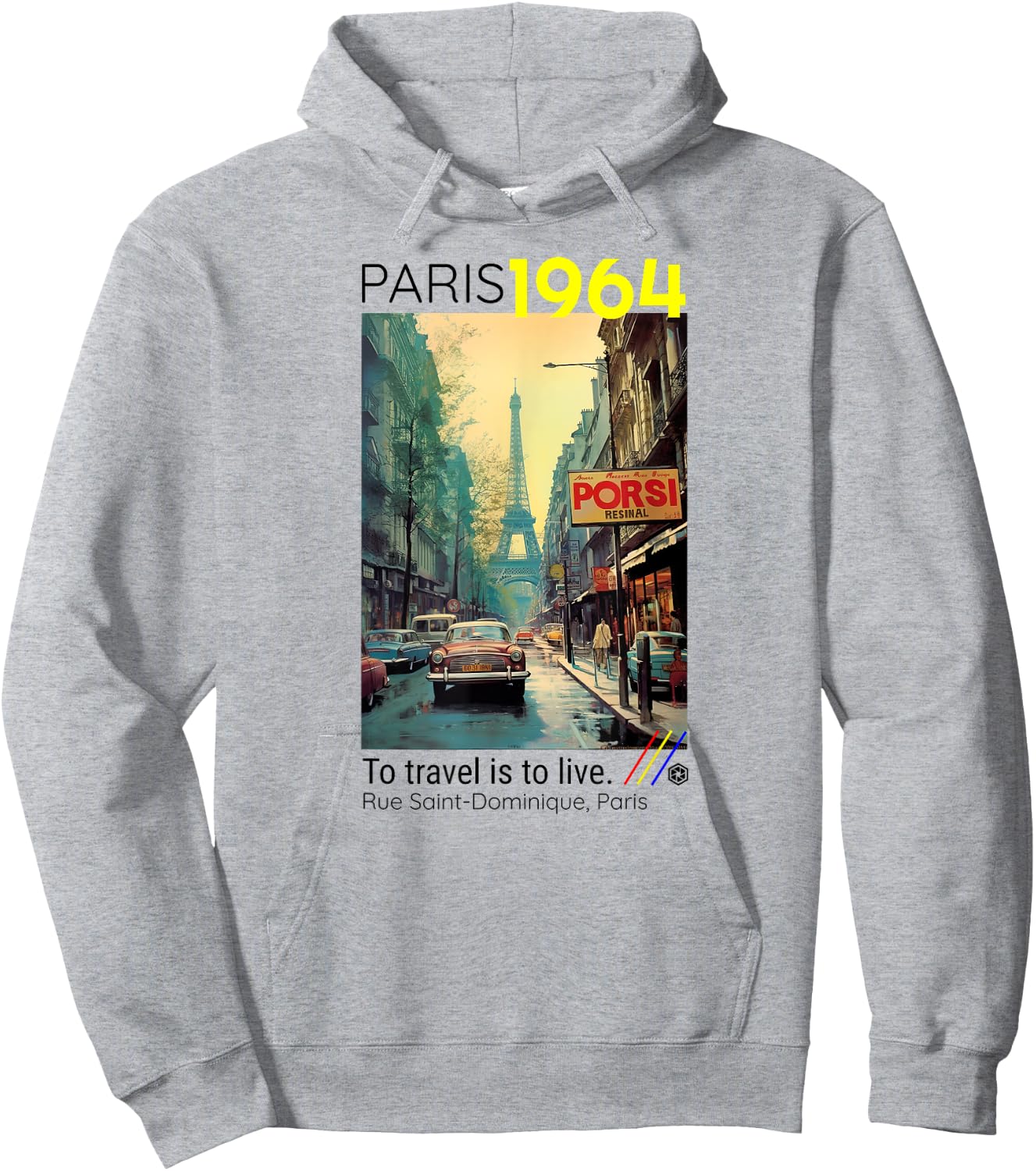 Classic Paris France Travel Lover Poster Style Eiffel Tower Hoodie - Hoodie | Ash