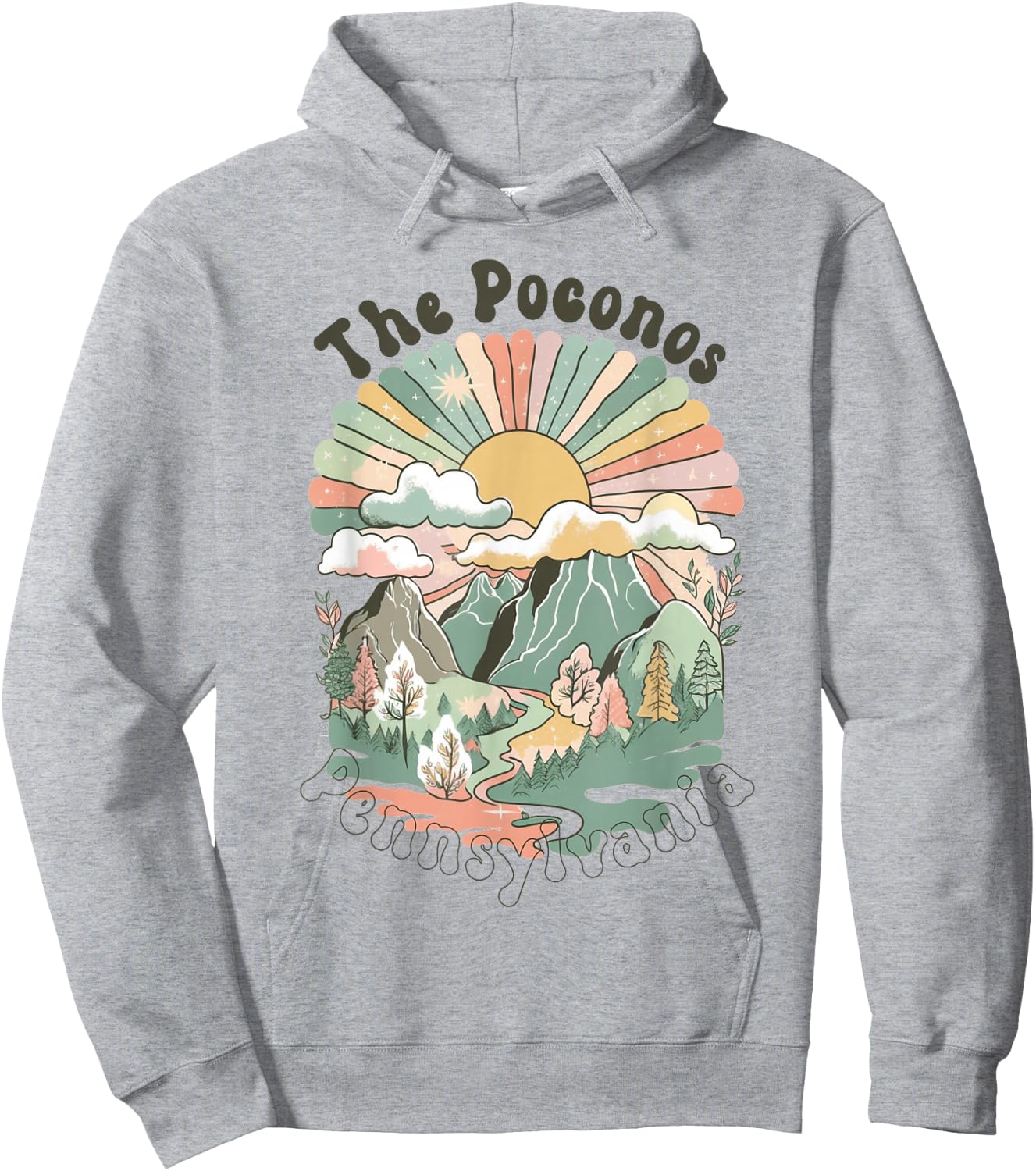 Vintage The Poconos Pennsylvania Mountains Hiking Sunset Hoodie - Hoodie | Ash