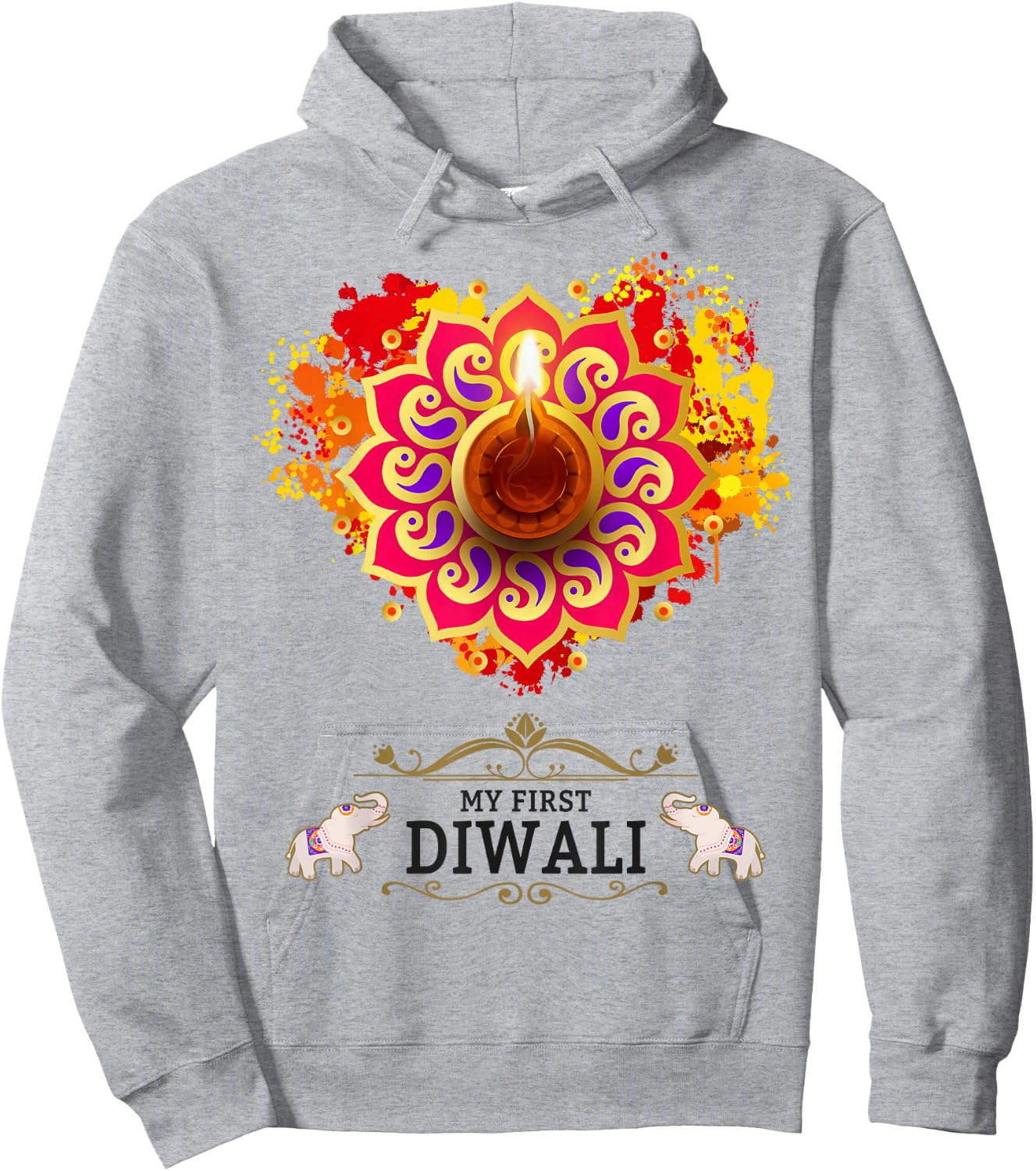 My First Diwali Festival Idea Kids & Hindu Elephant Diwali Hoodie - Hoodie | Ash