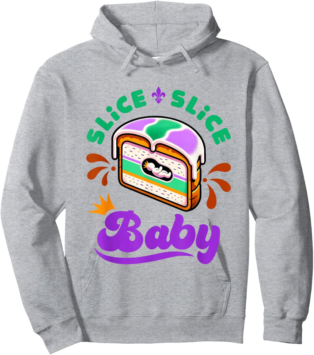 Mardi Gras King Cake Slice Slice Baby Hoodie - Hoodie | Ash