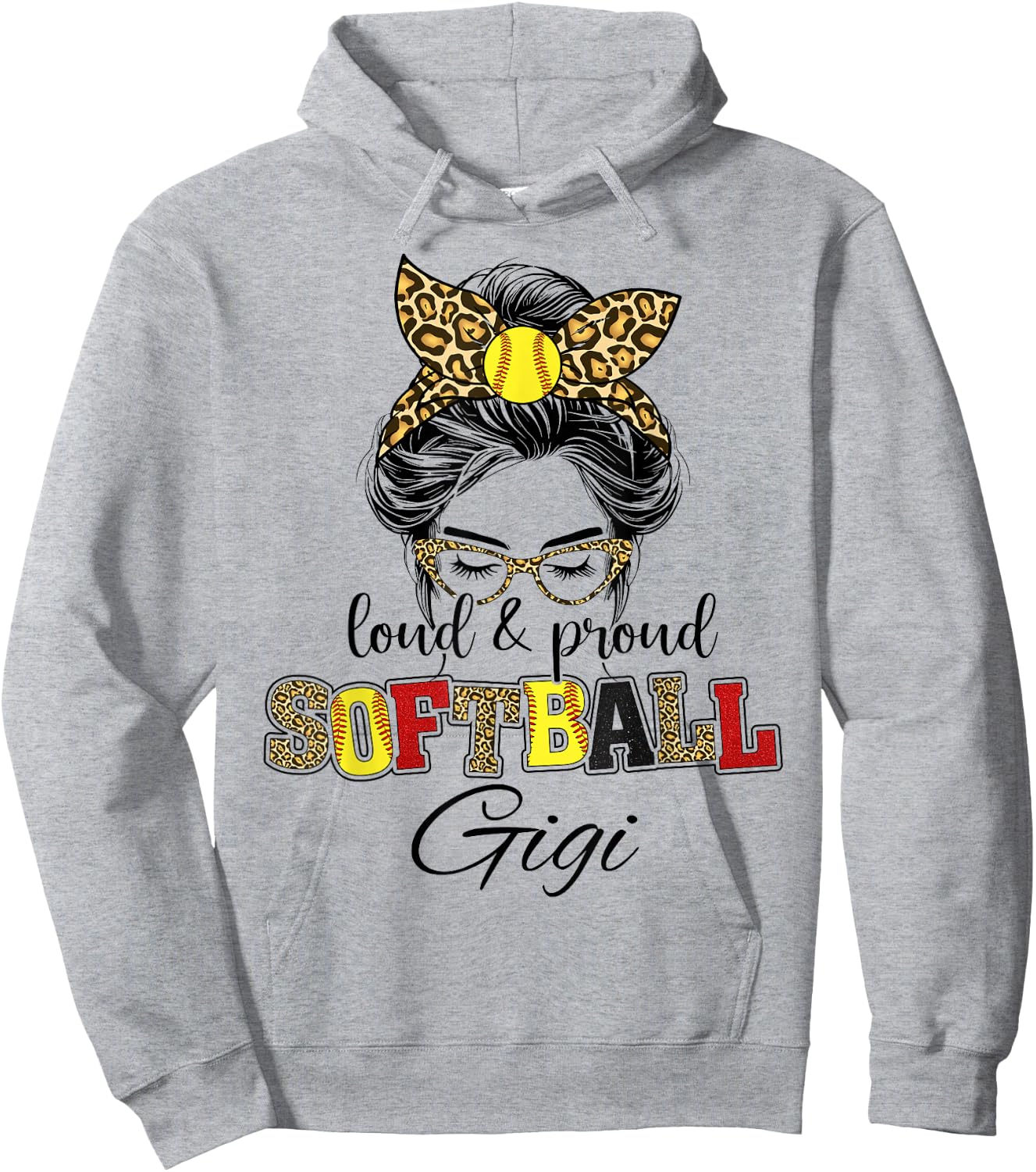 Proud and loud softball Gigi messy bun leopard girls Hoodie - Hoodie | Ash