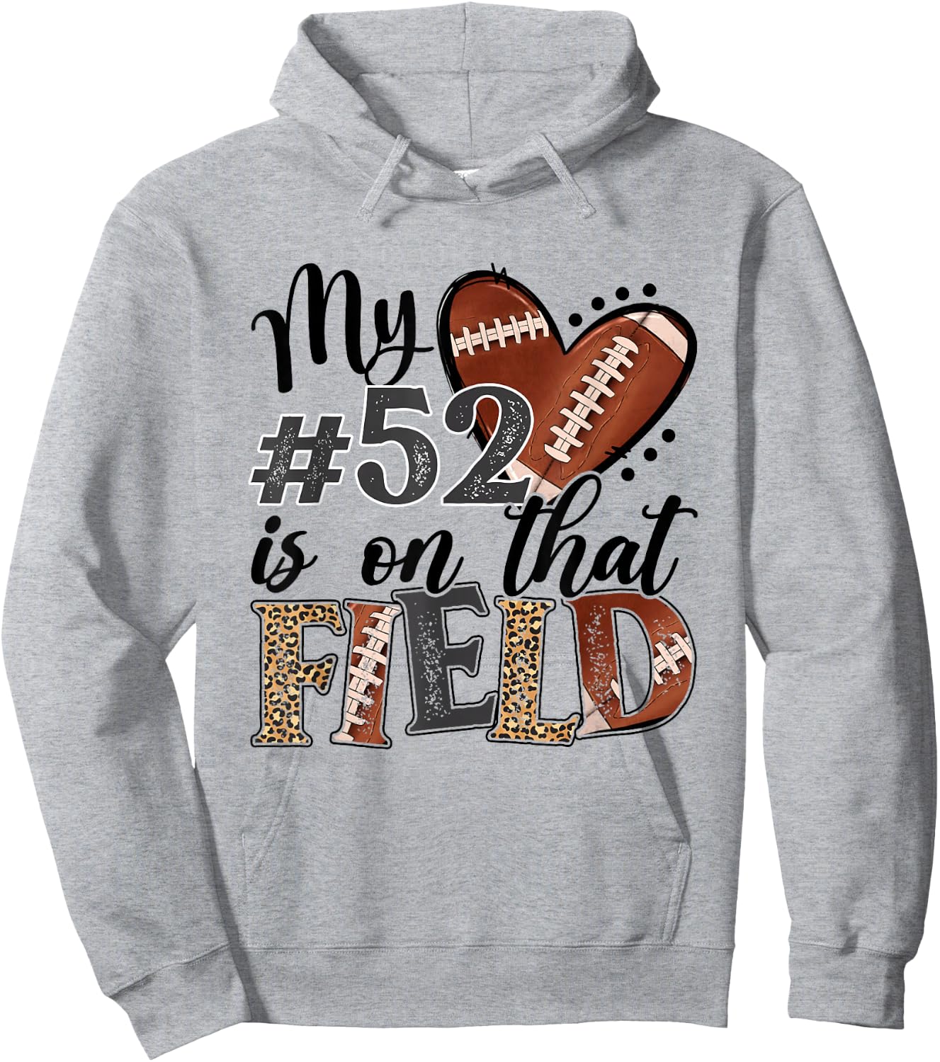 My heart is On That Field Custom Number 52 Football Mom Hoodie - Hoodie | Ash