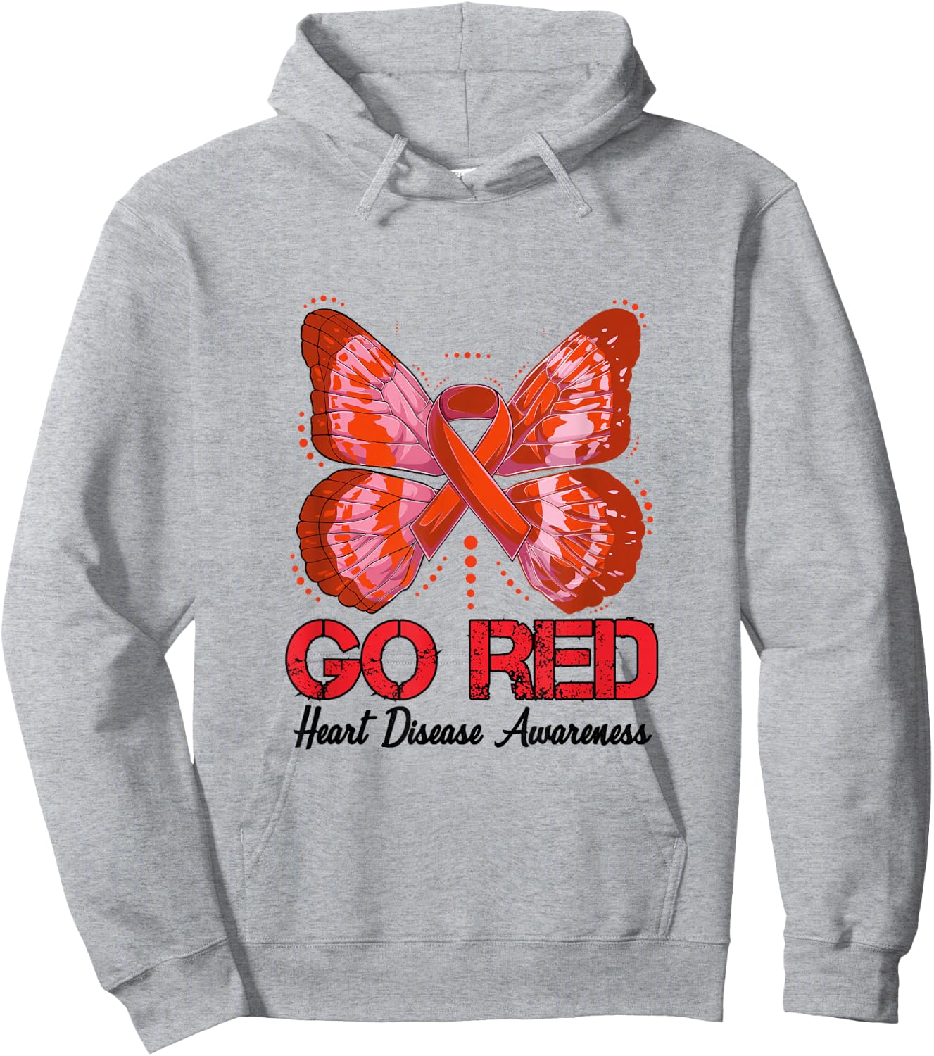 Go Red Heart Disease Awareness 2023 Red Ribbon Butterfly Hoodie - Hoodie | Ash