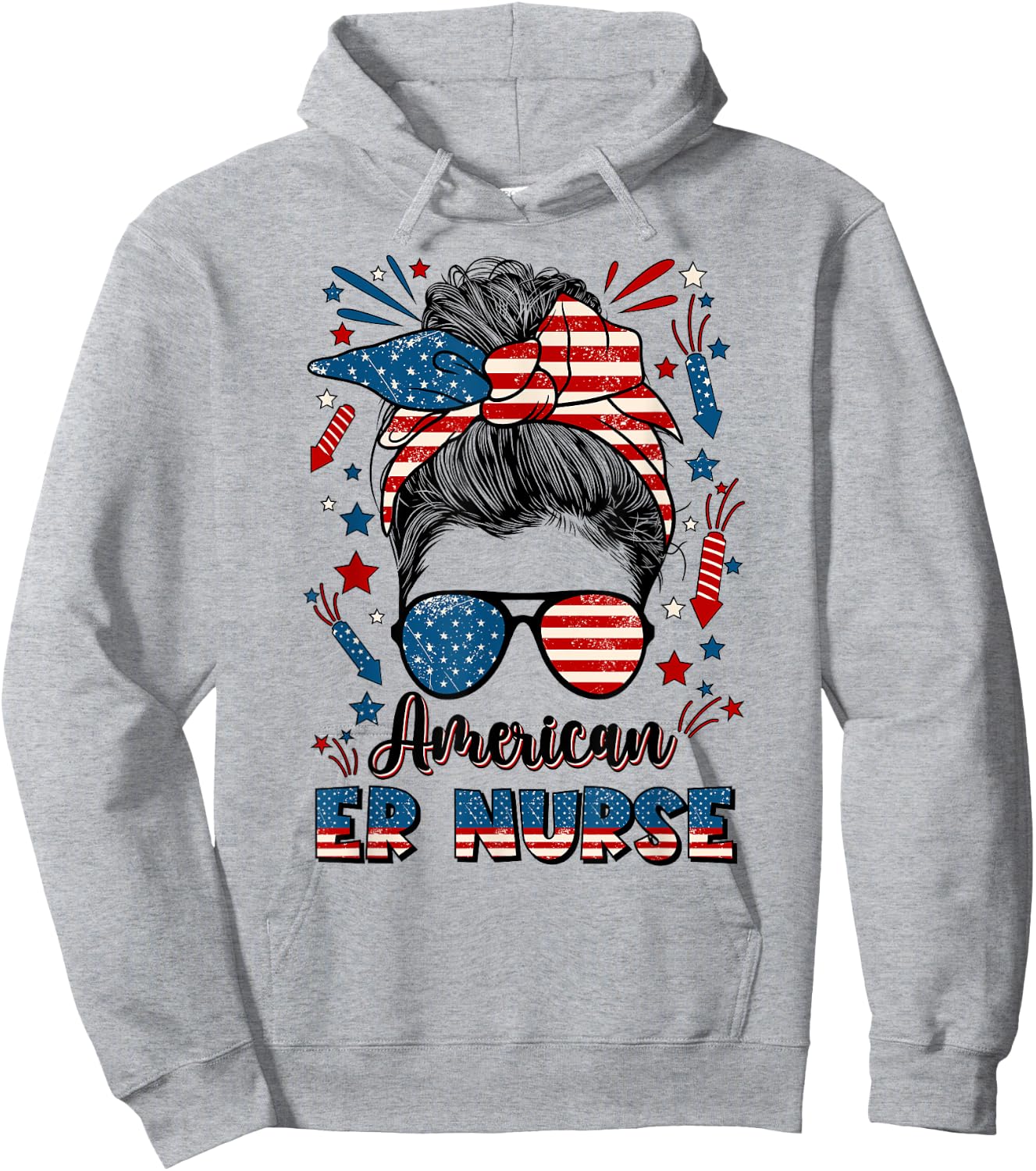 4th Of July Emergency Nurse American Flag ER Nurse Hoodie - Hoodie | Ash