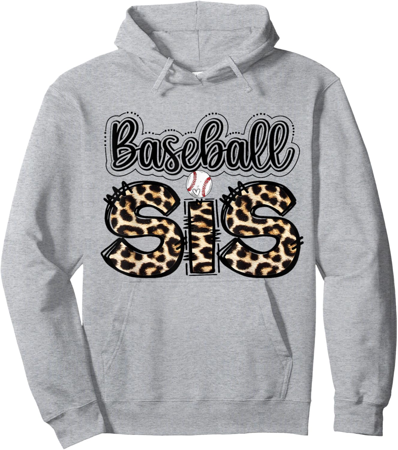 Vintage Sport Lover Sister Mothers Day Leopard Baseball Sis Hoodie - Hoodie | Ash