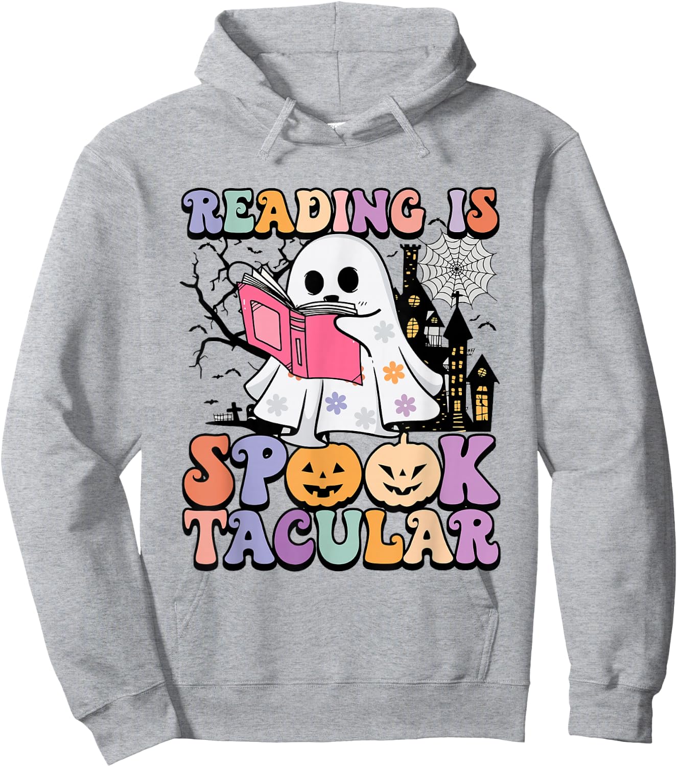 Reading Is Spooktacular Funny Ghost Reading Book Halloween Hoodie - Hoodie | Ash