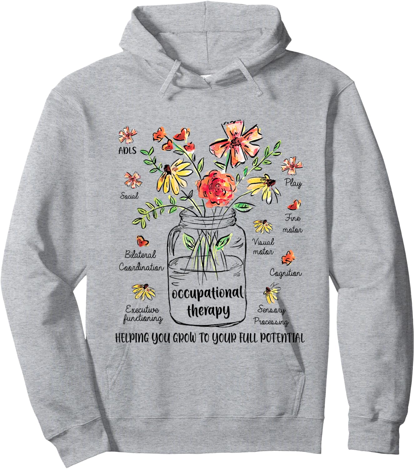 Retro Floral OT Occupational Therapist OT therapy women Hoodie - Hoodie | Ash