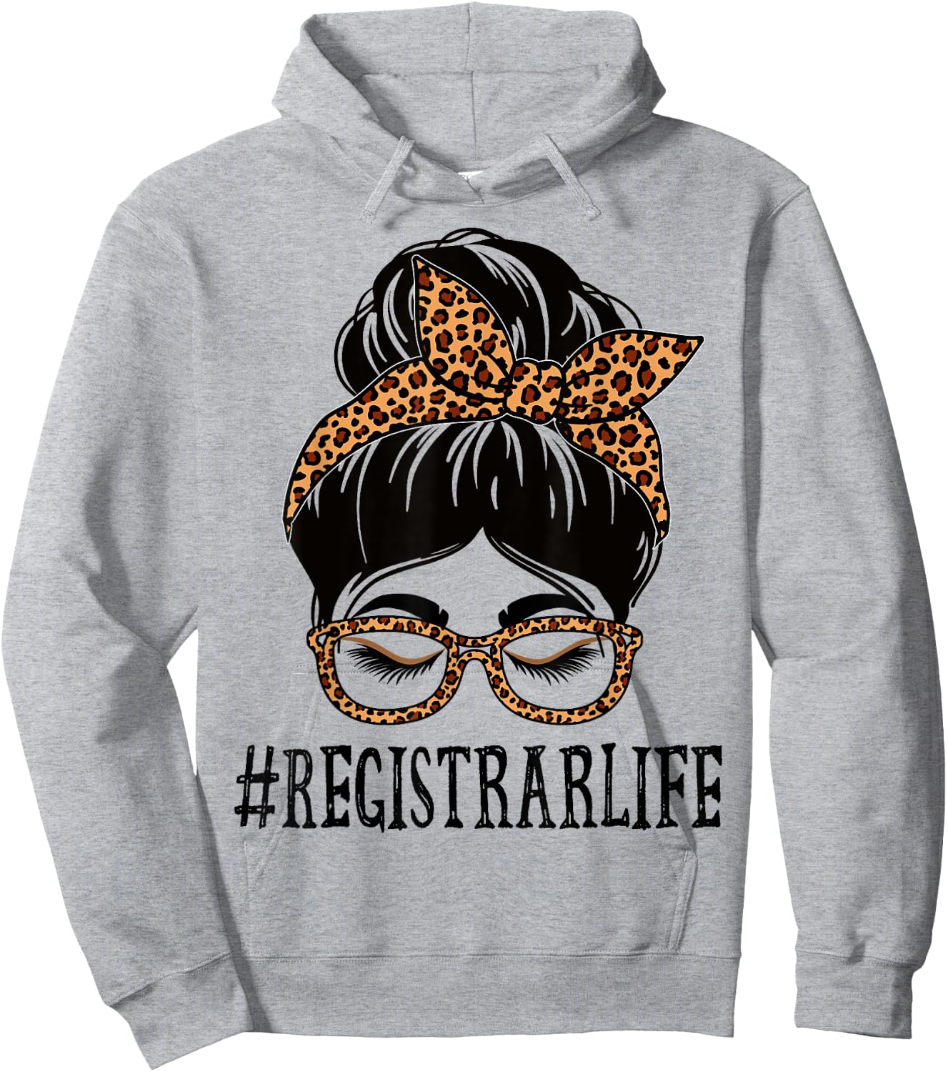 Registrar Leopard Messy Bun Women Back To School Hoodie - Hoodie | Ash