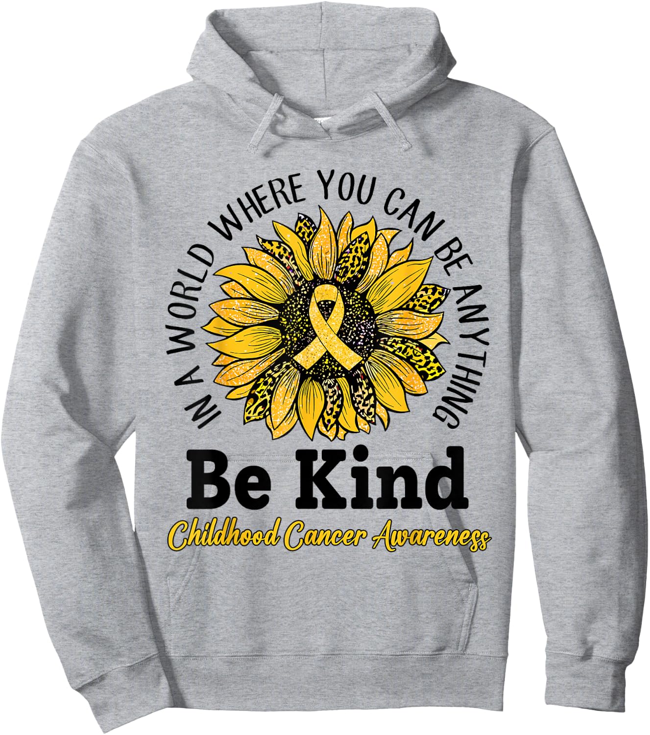 Be Kind Gold Ribbon Sunflower Childhood Cancer Awareness Hoodie - Hoodie | Ash