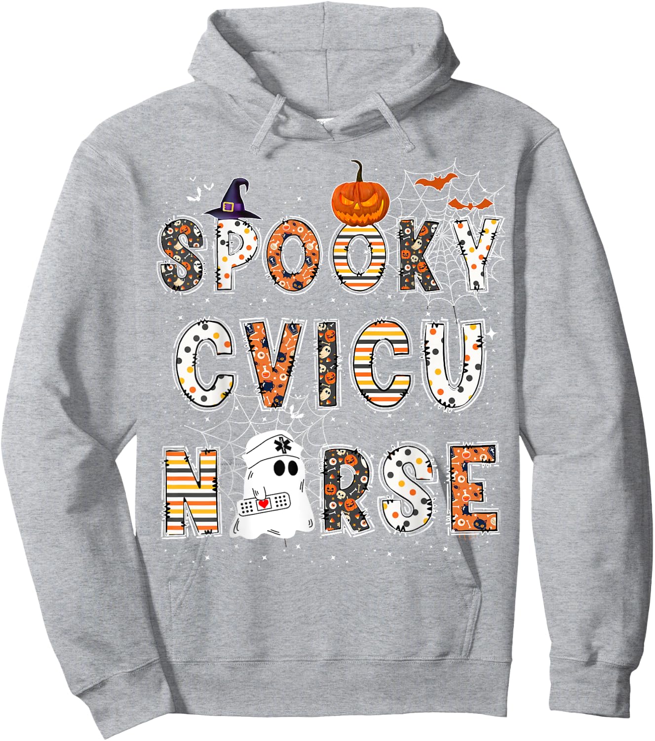 Spooky CVICU Nurse Halloween Costume Cardiovascular Nurse Hoodie - Hoodie | Ash