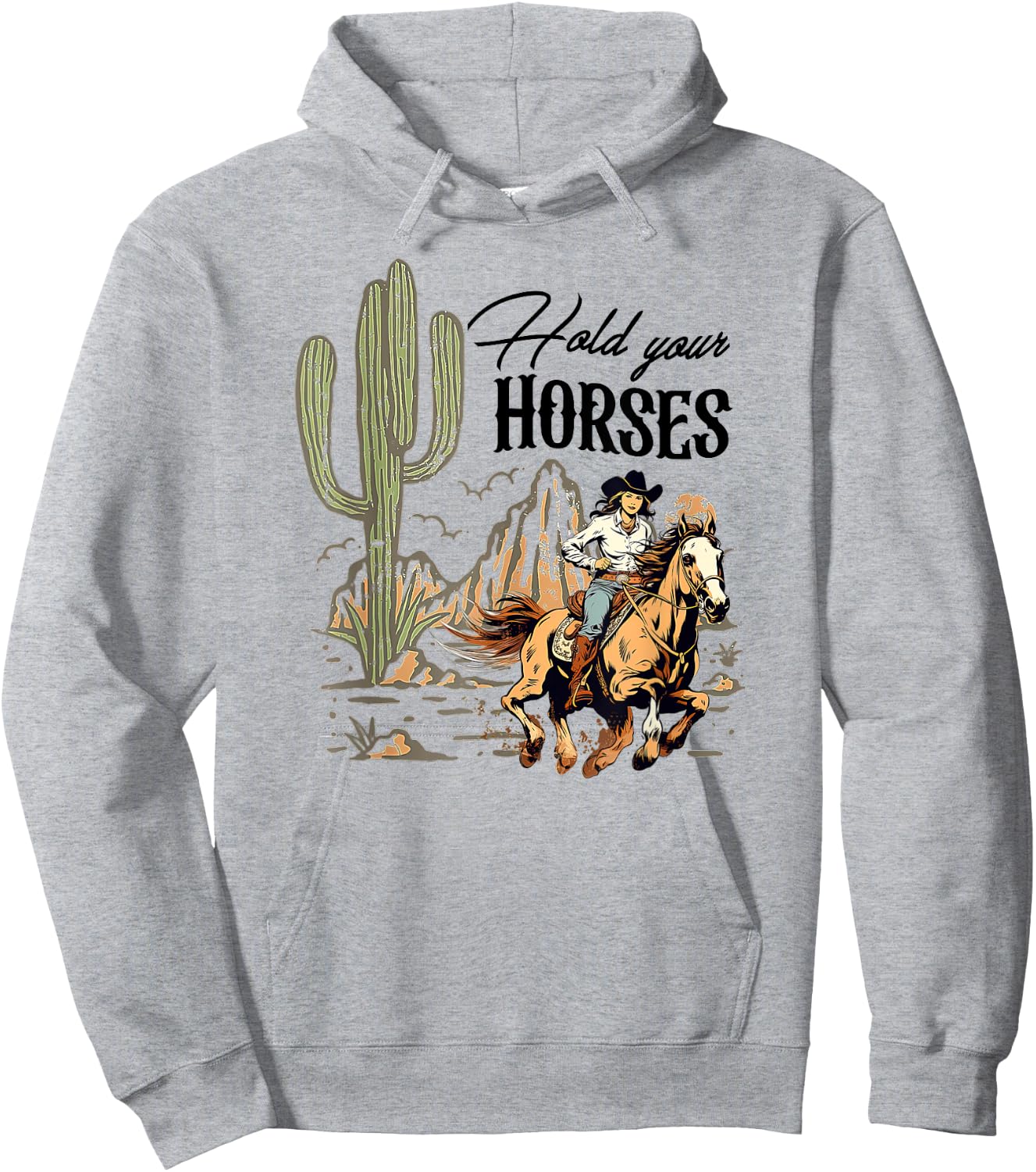 Retro Hold Your Horses Western Cowgirls Wild West Hoodie - Hoodie | Ash