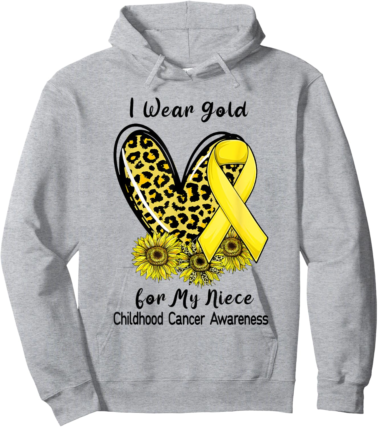 I Wear Gold For My Niece Childhood Cancer Leopard Heart Hoodie - Hoodie | Ash