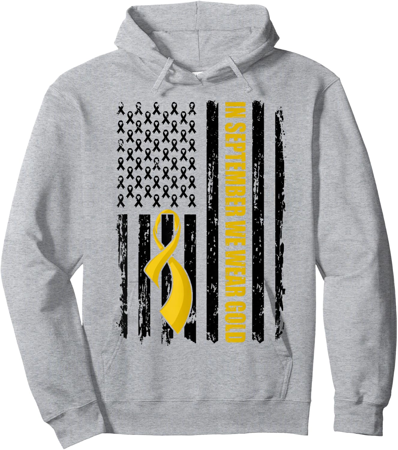 In September We Wear Gold Flag Childhood Cancer Awareness Hoodie - Hoodie | Ash