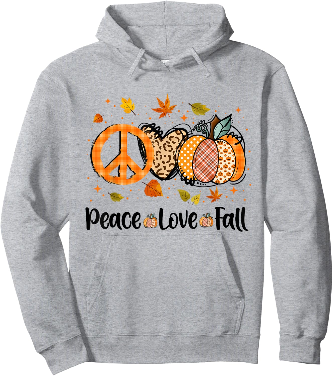 Peace Love Fall Pumpkin Autum Happy Fall Thanksgiving Hoodie - Hoodie | Ash