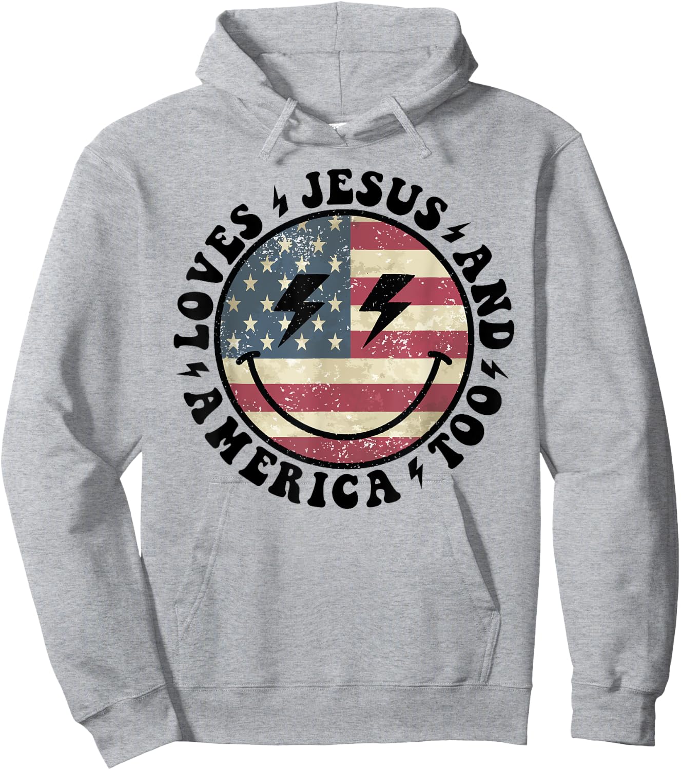 Loves Jesus and America Too God Christian 4th of July retro Hoodie - Hoodie | Ash