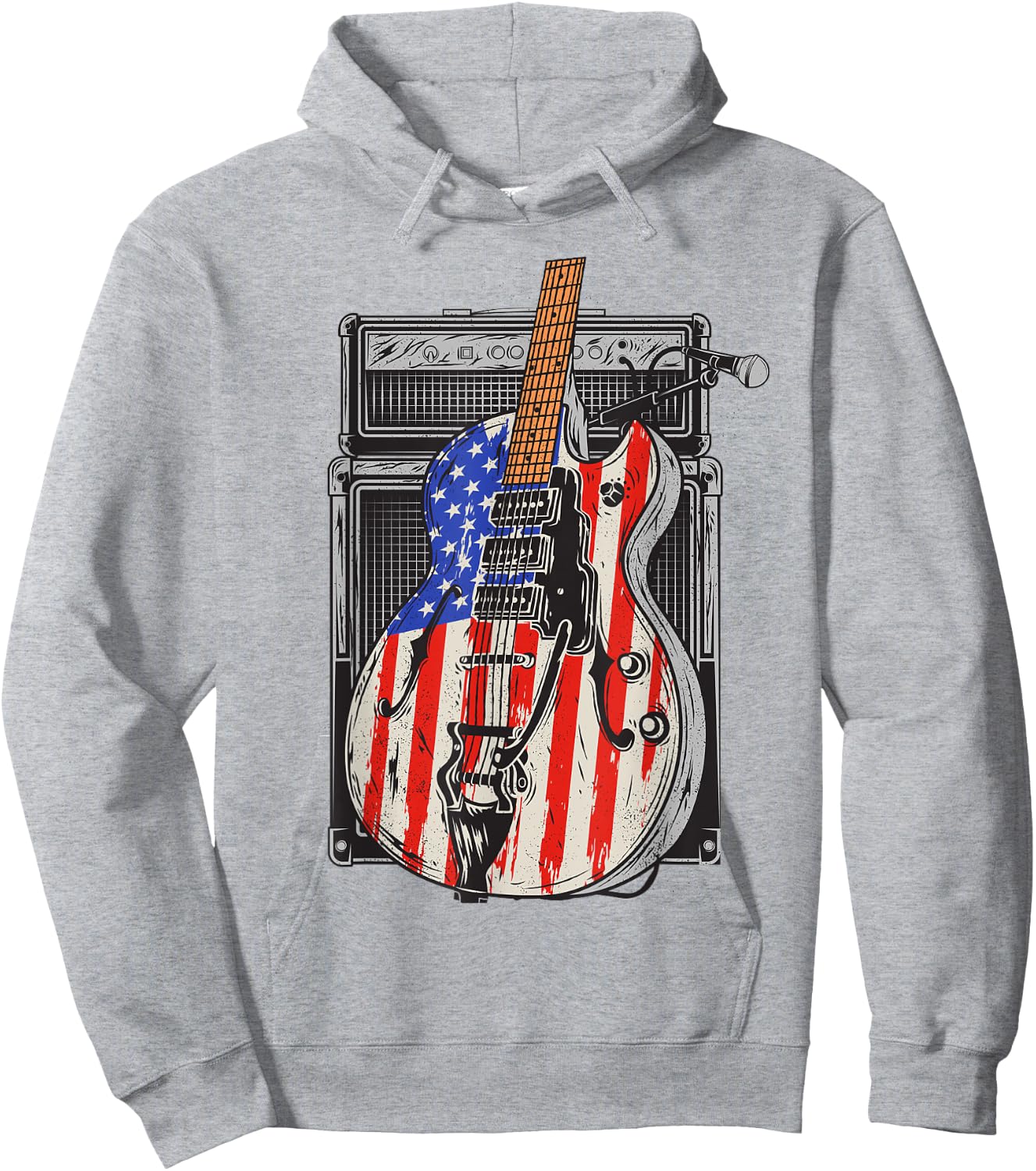 American Flag Guitar 4th of July Guitarist USA Country Music Hoodie - Hoodie | Ash