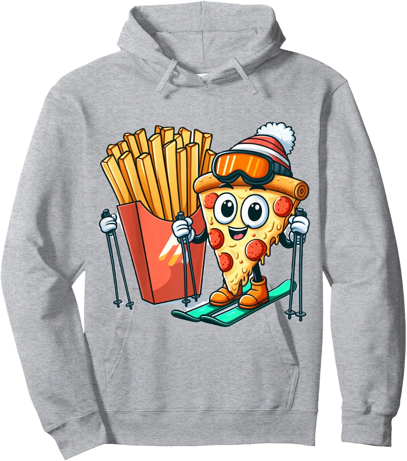 Kid's Ski Lesson Pizza French Fry Skiing Hoodie - Hoodie | Ash