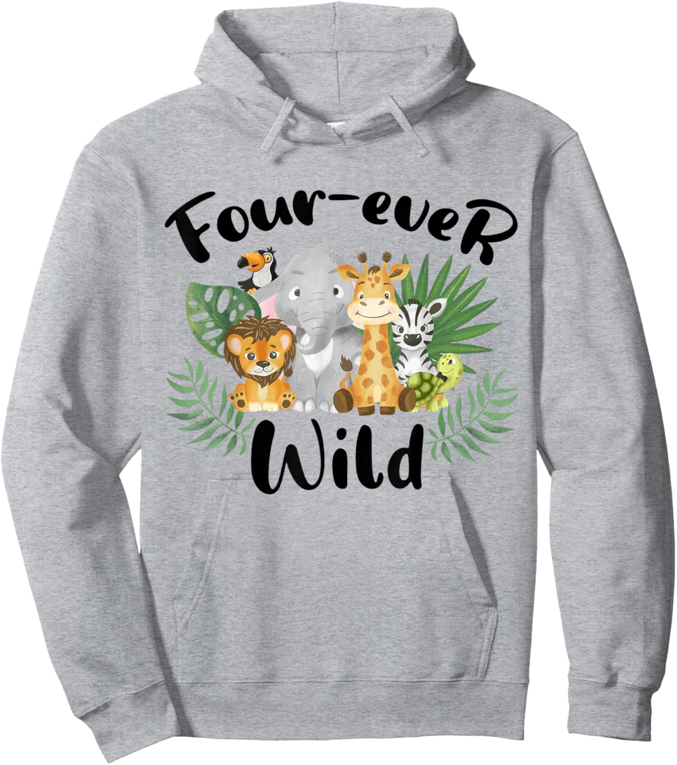 Kids Four-ever Wild 4th Birthday Boy Funny Animals Toddler Hoodie - Hoodie | Ash
