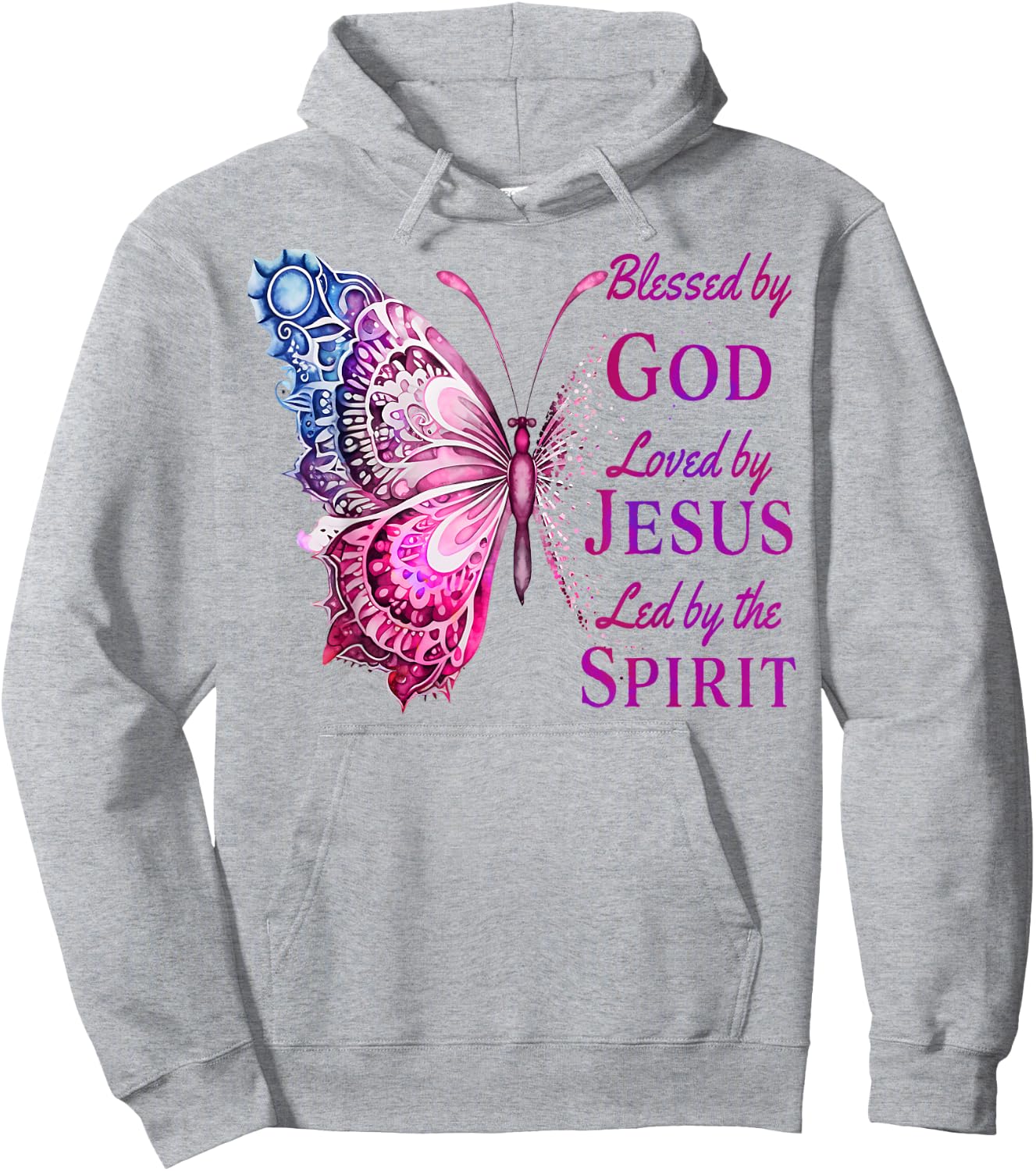 Blessed by God Loved by Jesus Pink Butterfly Christian Hoodie - Hoodie | Ash