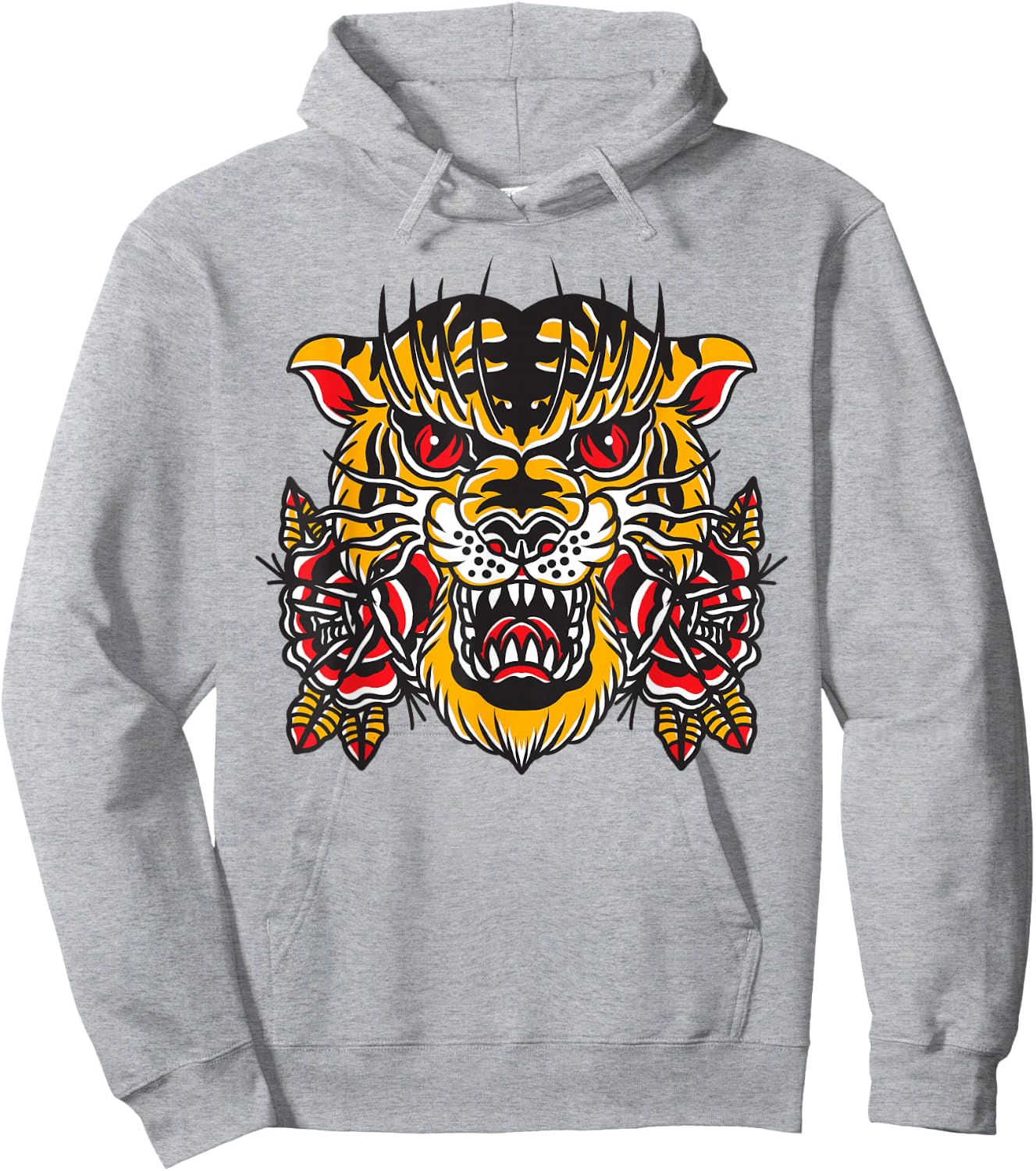 American Traditional Tattoo Flash Tiger Flower Old School Hoodie - Hoodie | Ash