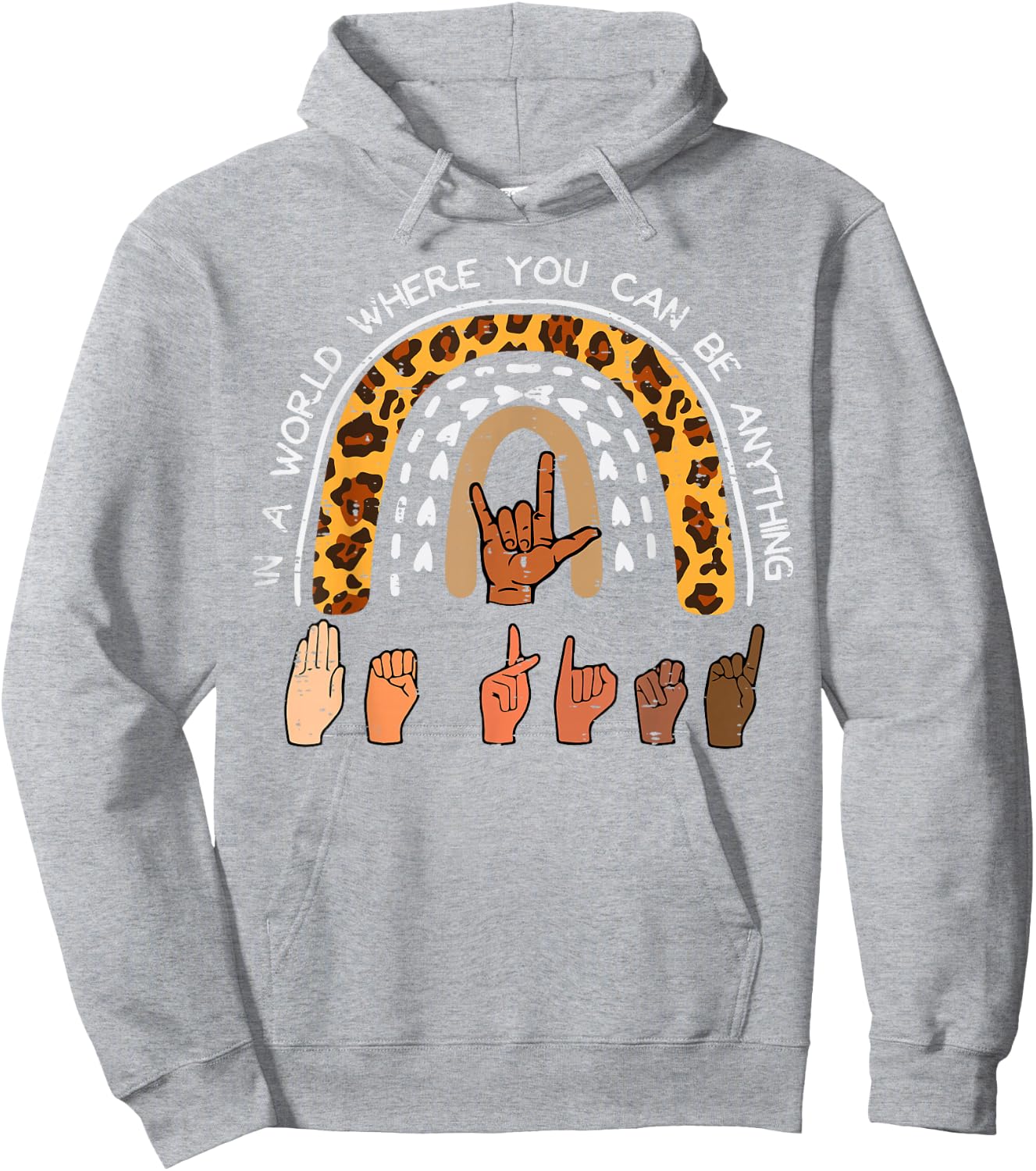 Kind Sign Language ASL Rainbow Black Orange Unity Day Kids Hoodie - Hoodie | Ash